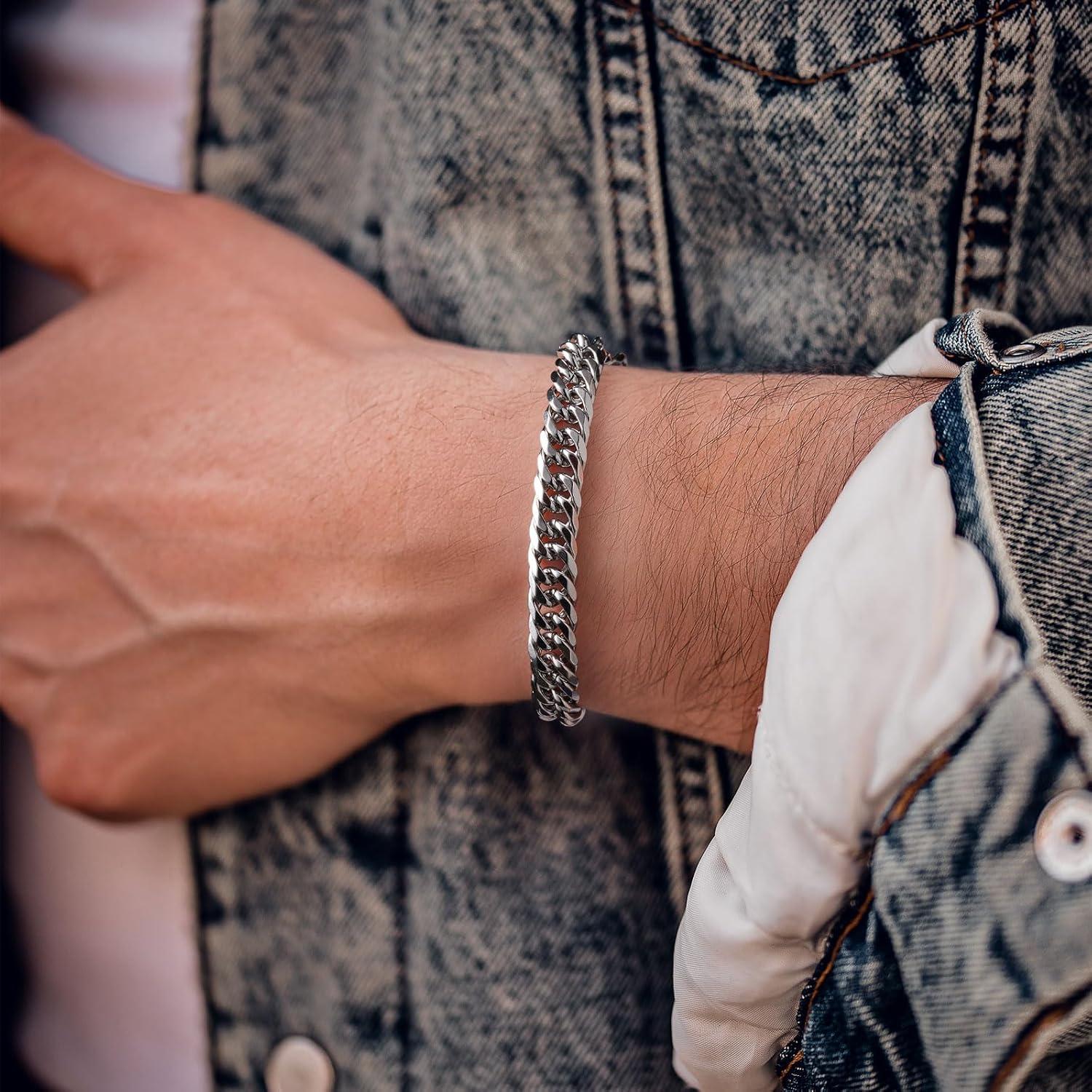 imageKing Will Adjustable Silicone Bracelet for Men 10quotquot Breathable Rubber Wristband Designed with LightingSquares BlackGreySilver