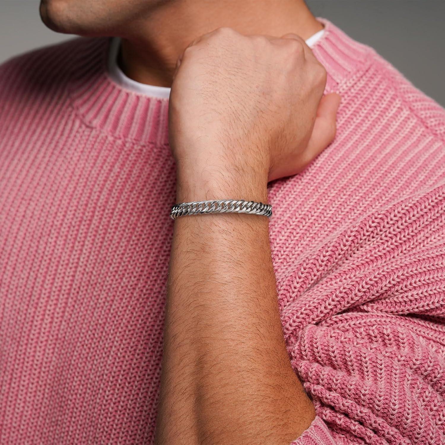 imageKing Will Adjustable Silicone Bracelet for Men 10quotquot Breathable Rubber Wristband Designed with LightingSquares BlackGreySilver