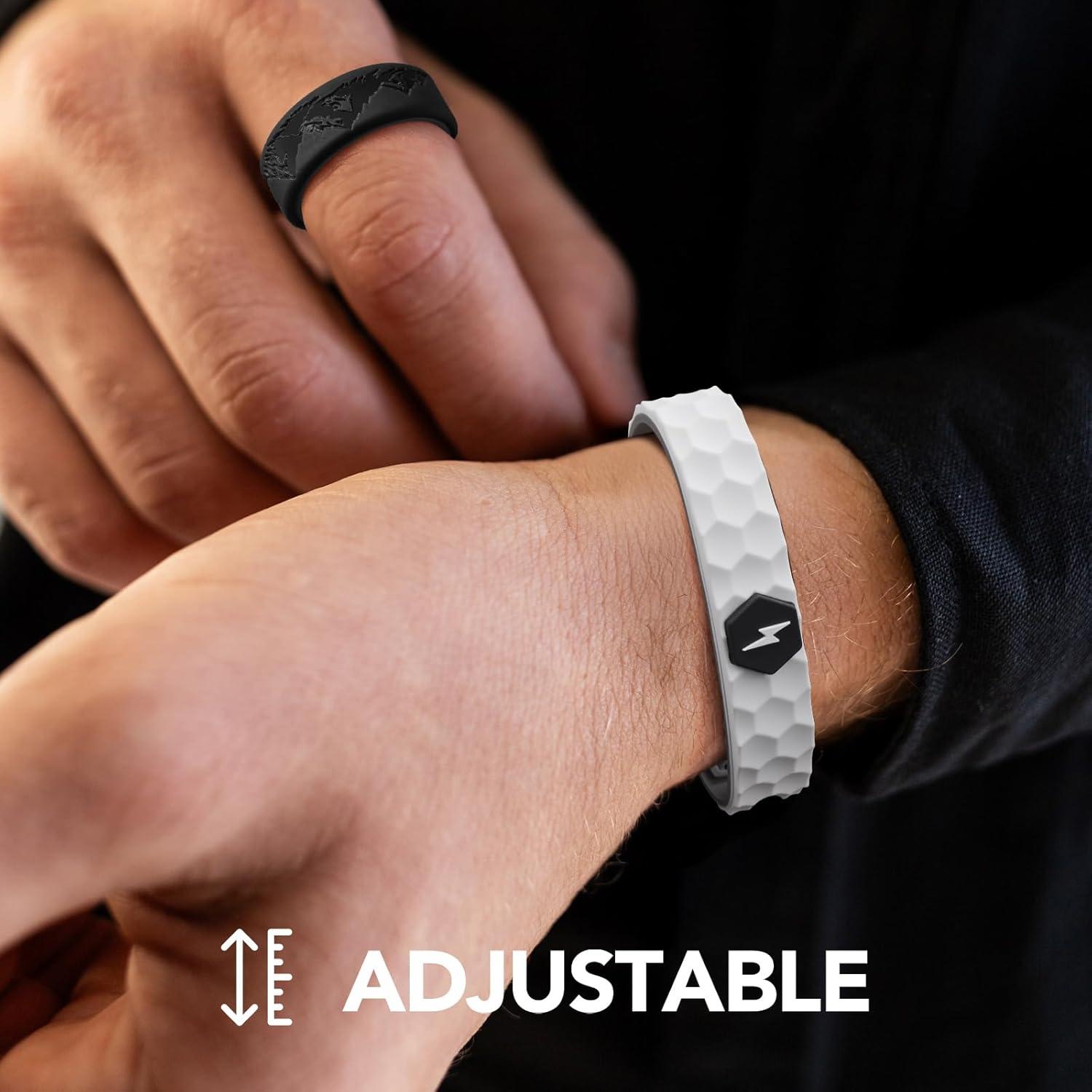 imageKing Will Adjustable Silicone Bracelet for Men 10quotquot Breathable Rubber Wristband Designed with LightingSquares BlackGreyWhite Rhombus