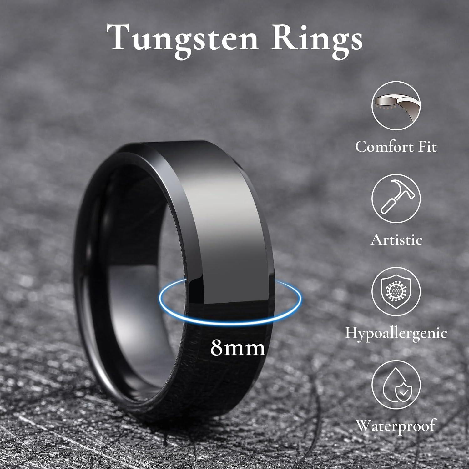imageKing Will BASIC Men Women 4mm5mm6mm7mm8mm Tungsten Rings Polished Wedding Band Engagement Anniversary Band Comfort FitBlack 8mm