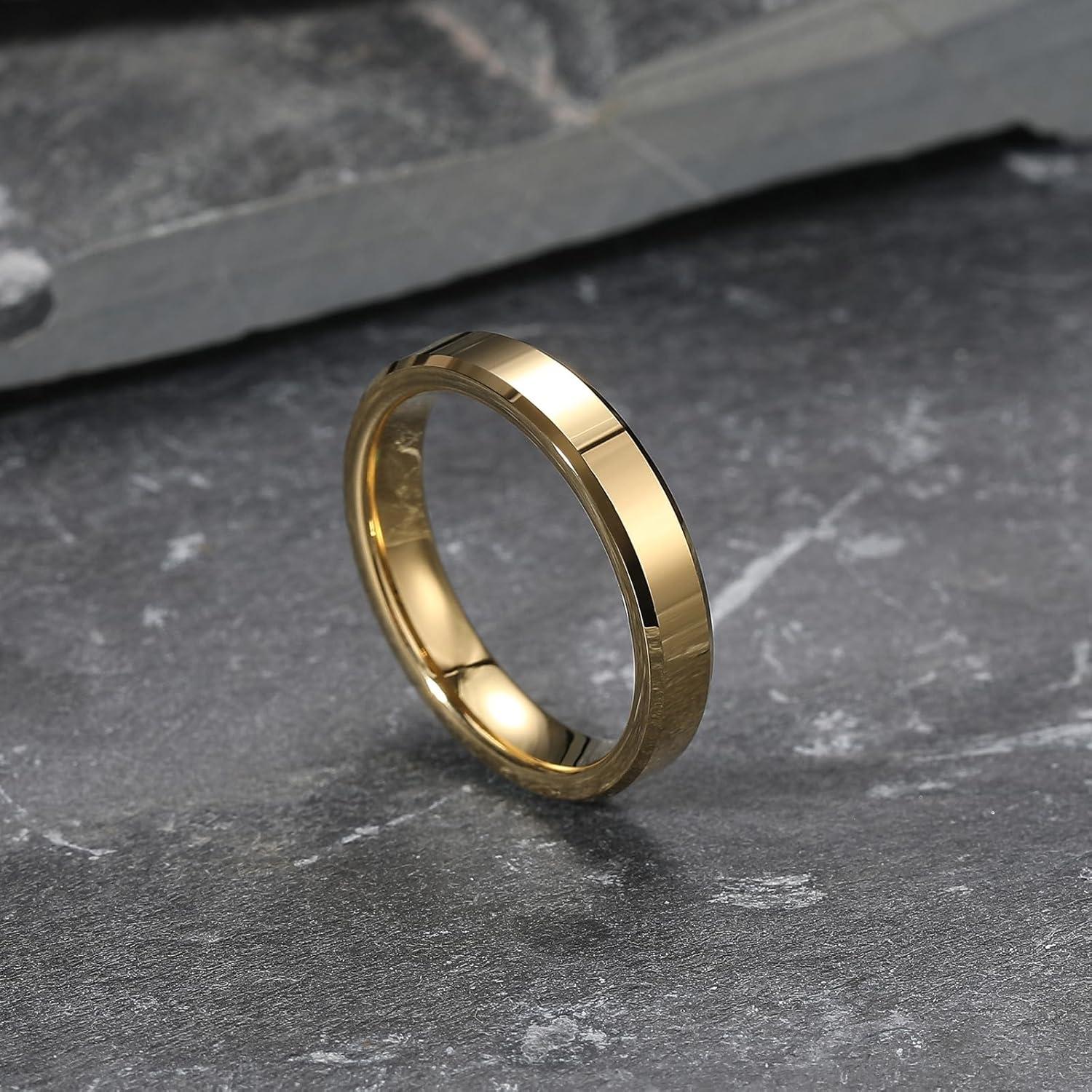 imageKing Will BASIC Men Women 4mm5mm6mm7mm8mm Tungsten Rings Polished Wedding Band Engagement Anniversary Band Comfort FitGold 4mm