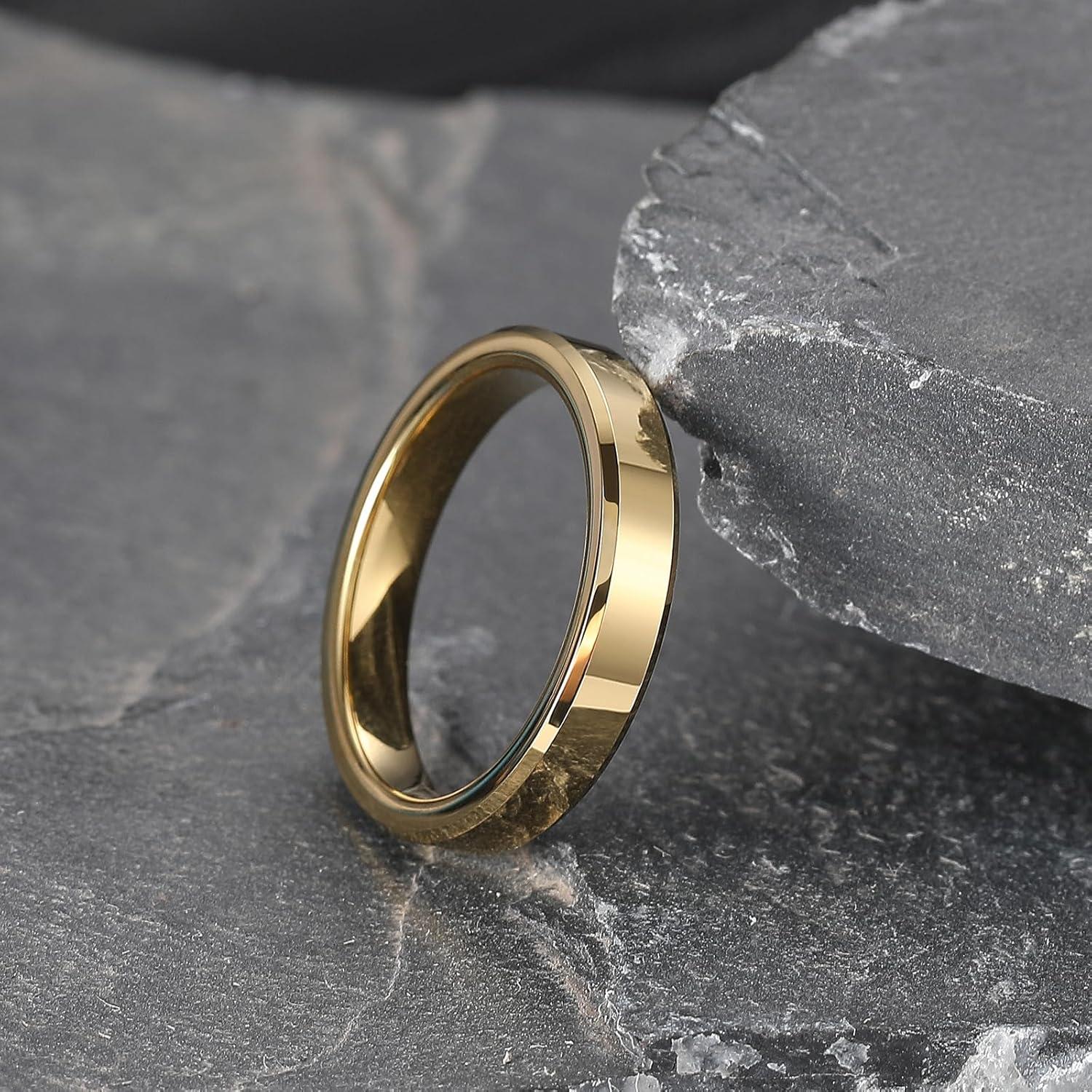 imageKing Will BASIC Men Women 4mm5mm6mm7mm8mm Tungsten Rings Polished Wedding Band Engagement Anniversary Band Comfort FitGold 4mm