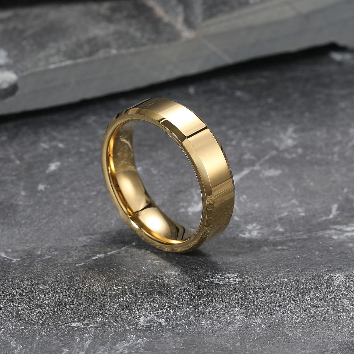 imageKing Will BASIC Men Women 4mm5mm6mm7mm8mm Tungsten Rings Polished Wedding Band Engagement Anniversary Band Comfort FitGold 6mm