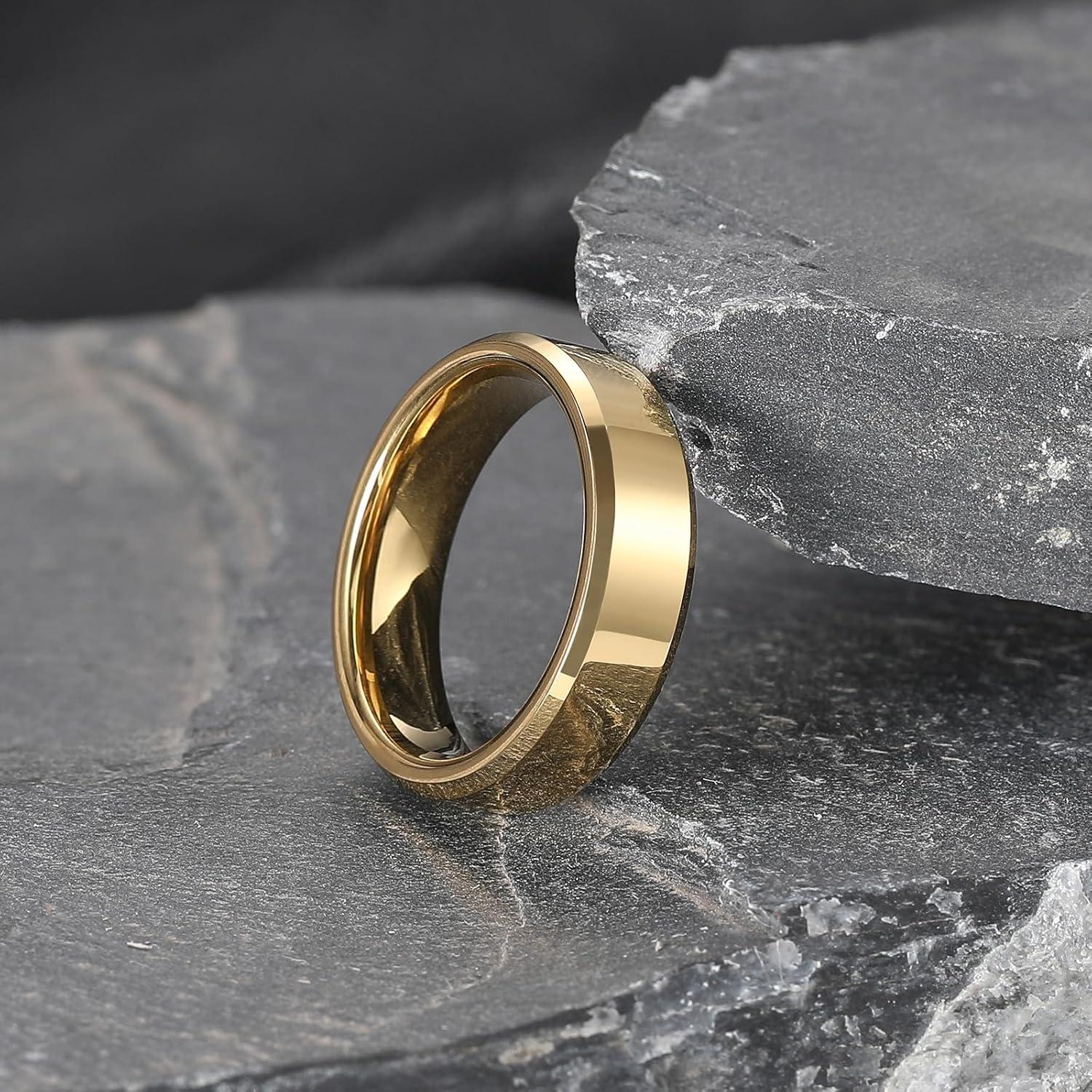 imageKing Will BASIC Men Women 4mm5mm6mm7mm8mm Tungsten Rings Polished Wedding Band Engagement Anniversary Band Comfort FitGold 6mm