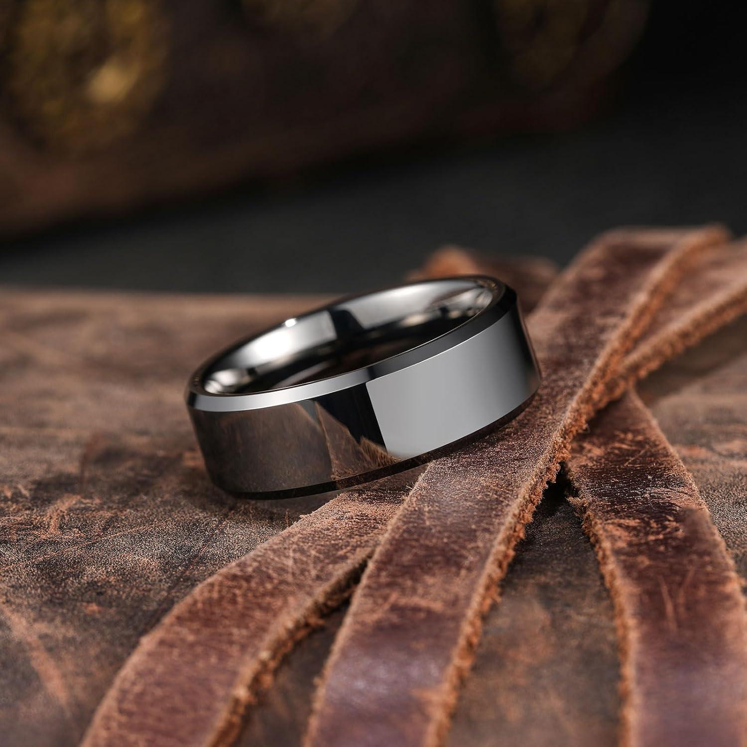 imageKing Will BASIC Men Women 4mm5mm6mm7mm8mm Tungsten Rings Polished Wedding Band Engagement Anniversary Band Comfort FitGunmetal 8mm