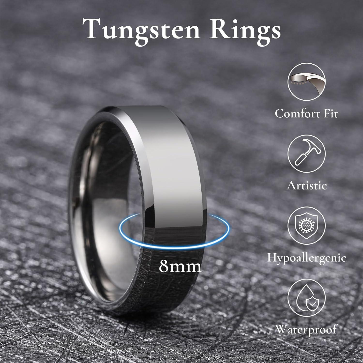 imageKing Will BASIC Men Women 4mm5mm6mm7mm8mm Tungsten Rings Polished Wedding Band Engagement Anniversary Band Comfort FitGunmetal 8mm