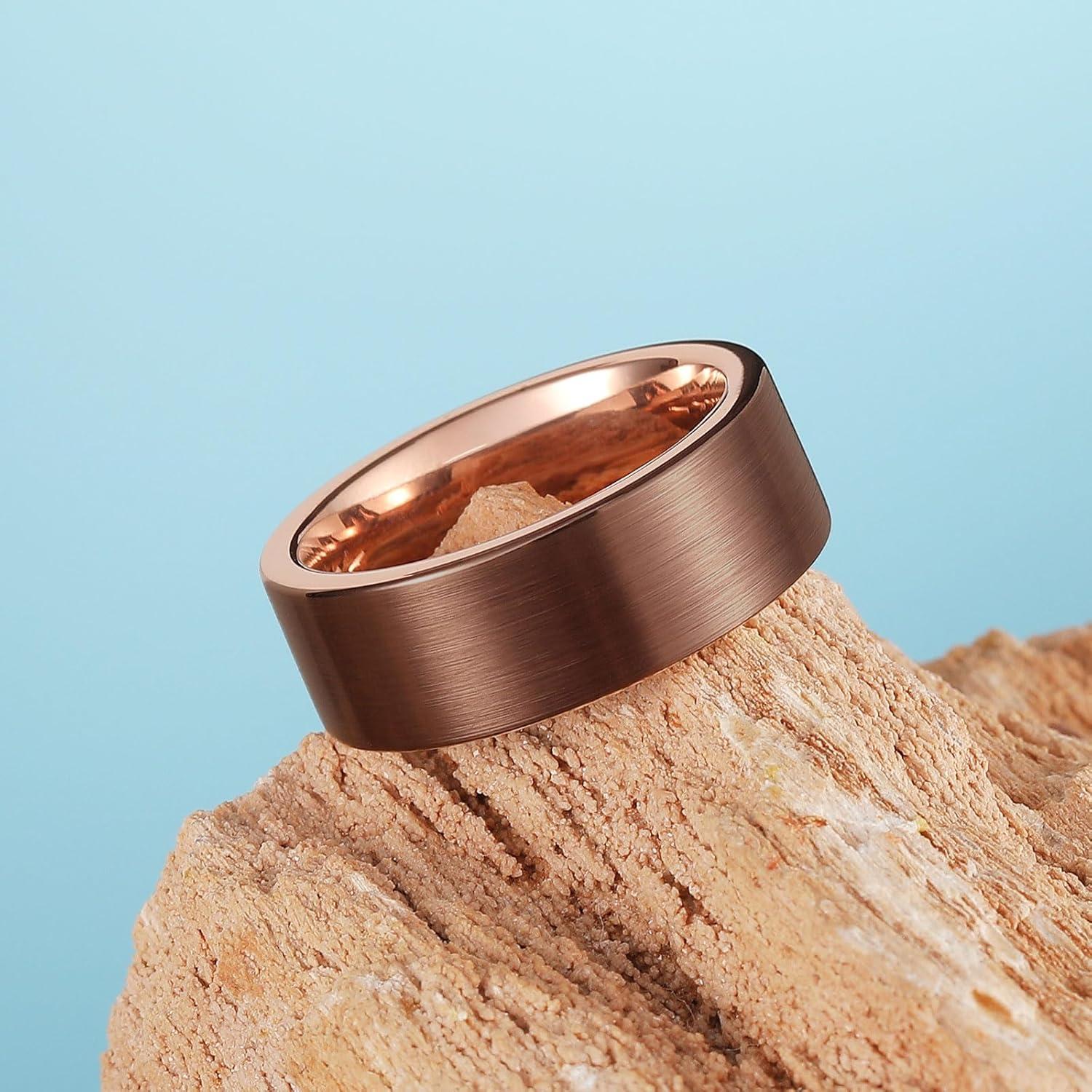 imageKing Will Basic GoldRose GoldBrown Plated Tungsten Wedding Band for MenWomen 2mm4mm6mm8mm10mm12mm Width Band Rings Pipe Cut Matte Brushed Finish Cigar Band Ring Comfort FitBrown8mm