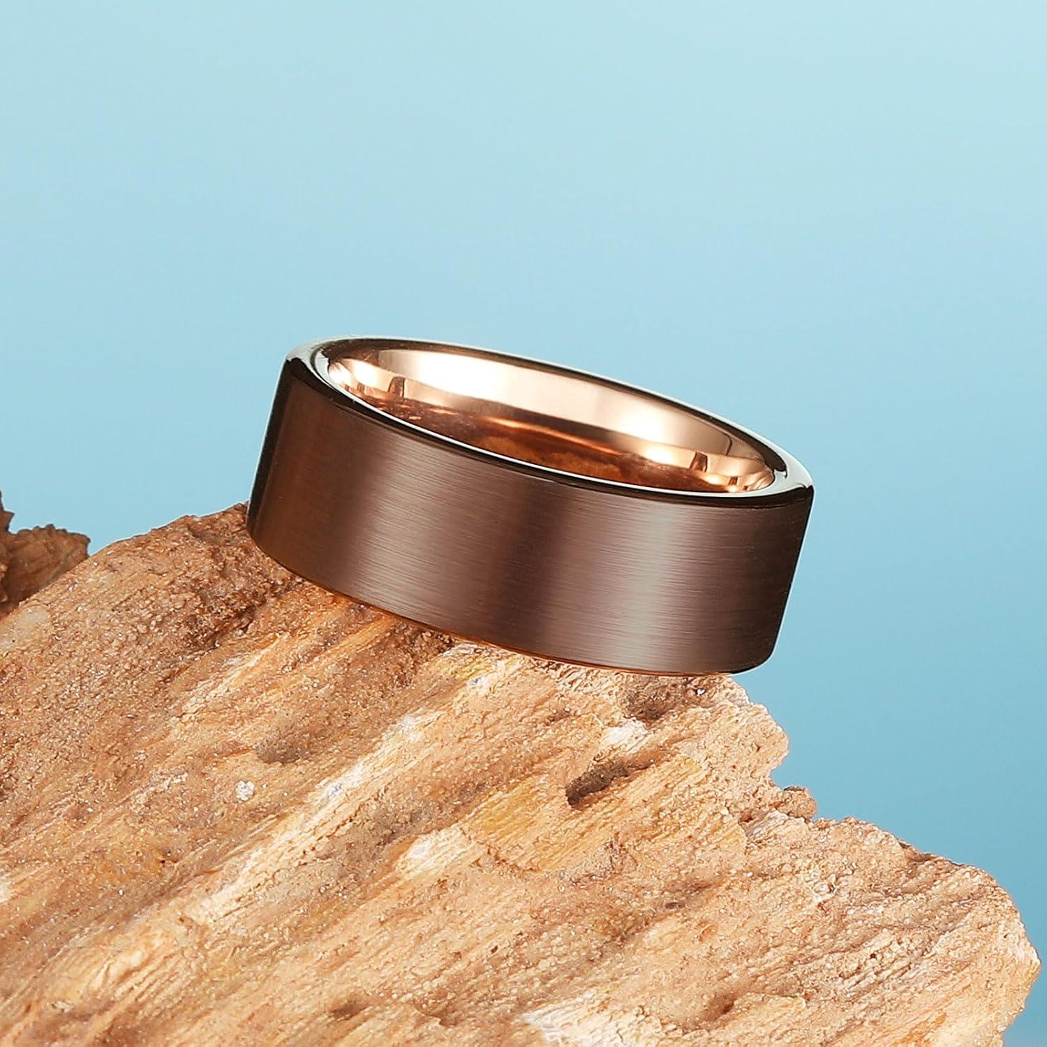 imageKing Will Basic GoldRose GoldBrown Plated Tungsten Wedding Band for MenWomen 2mm4mm6mm8mm10mm12mm Width Band Rings Pipe Cut Matte Brushed Finish Cigar Band Ring Comfort FitBrown8mm