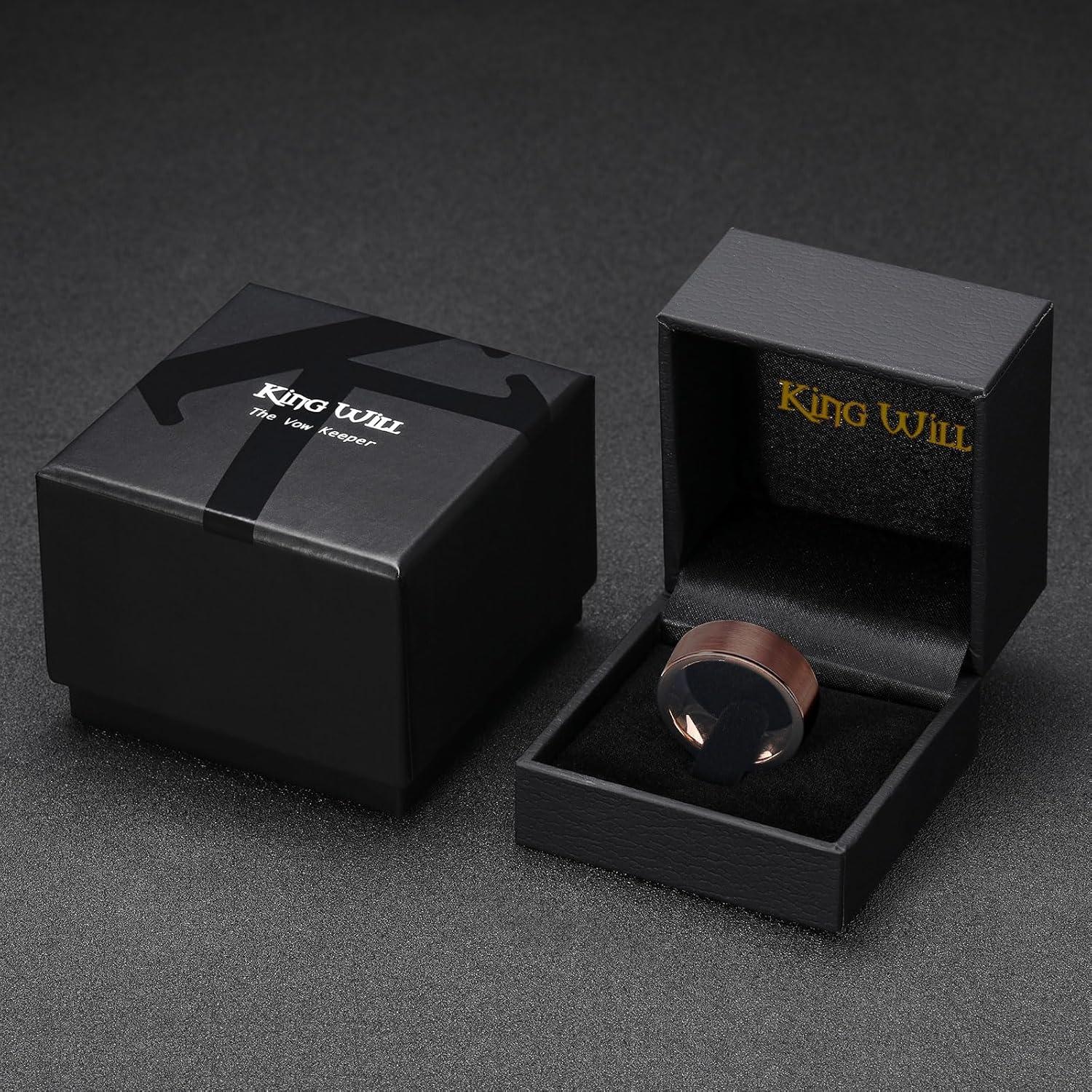 imageKing Will Basic GoldRose GoldBrown Plated Tungsten Wedding Band for MenWomen 2mm4mm6mm8mm10mm12mm Width Band Rings Pipe Cut Matte Brushed Finish Cigar Band Ring Comfort FitBrown8mm