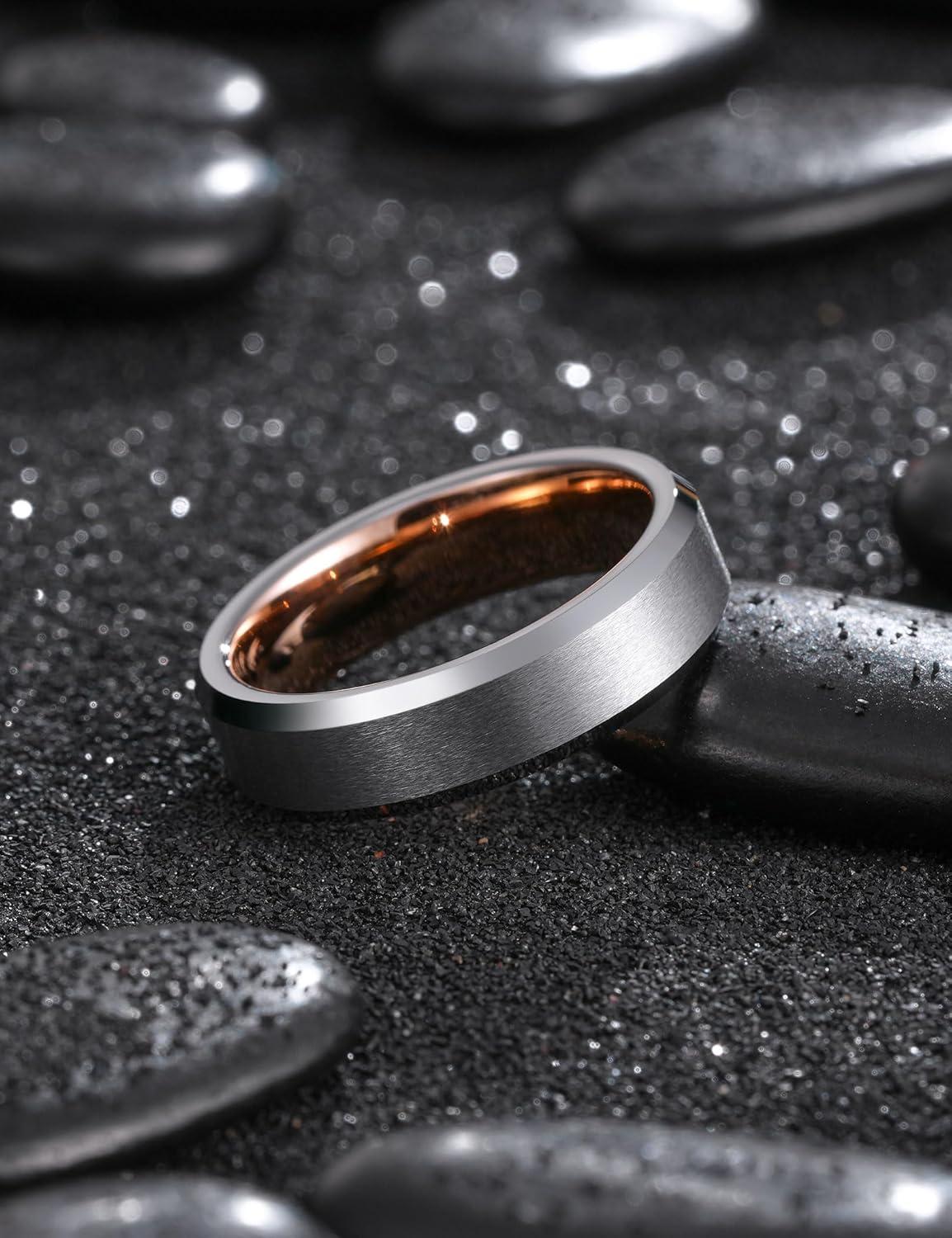 imageKing Will Basic Unisex SilverBlackBlueRose GoldGoldPurple Tungsten Carbide Matte Polished Finish Wedding Beveled Edge Engagement Band Ring for Men Women6mm Silver Rose Gold