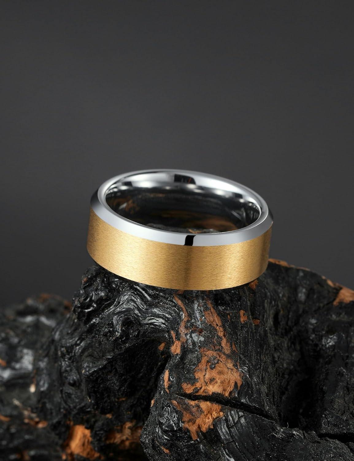 imageKing Will Basic Unisex SilverBlackBlueRose GoldGoldPurple Tungsten Carbide Matte Polished Finish Wedding Beveled Edge Engagement Band Ring for Men Women8mm Gold Silver