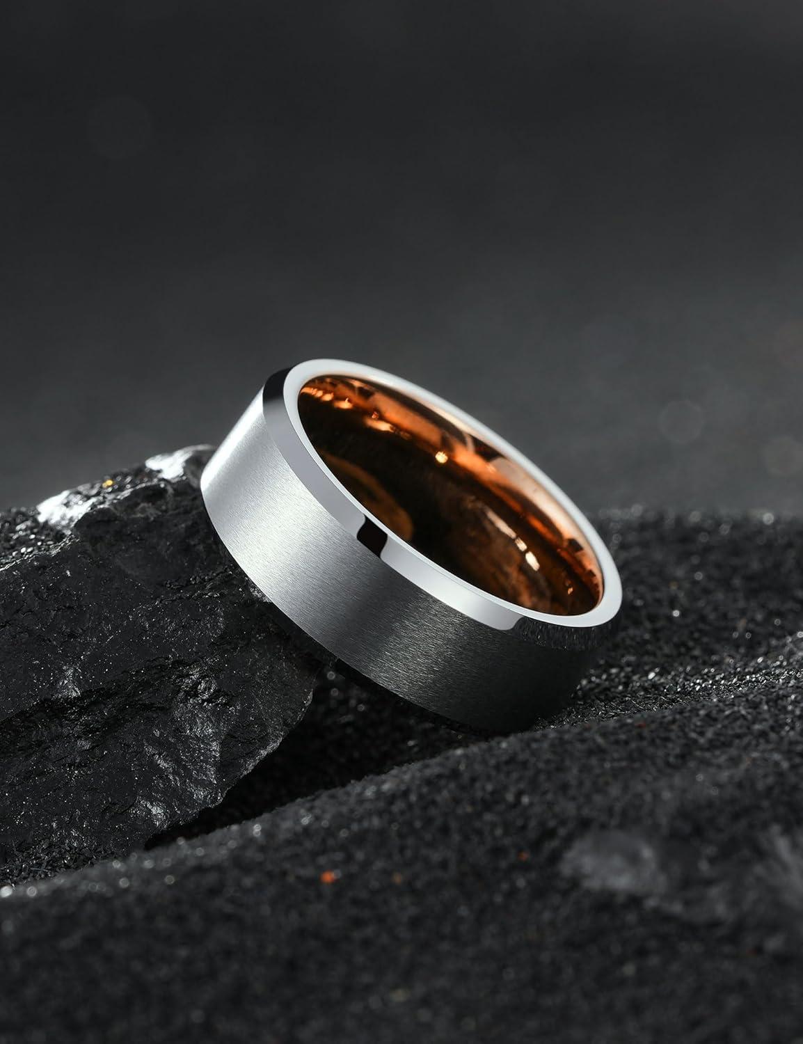 imageKing Will Basic Unisex SilverBlackBlueRose GoldGoldPurple Tungsten Carbide Matte Polished Finish Wedding Beveled Edge Engagement Band Ring for Men Women8mm Silver Rose Gold