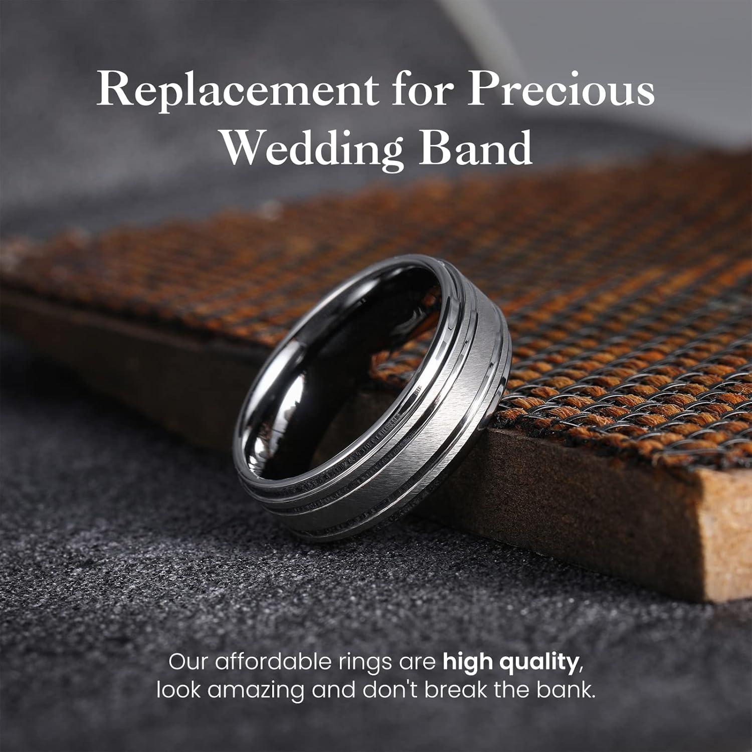 imageKing Will Basic Unisex SilverBlackBlueRose GoldGoldPurple Tungsten Carbide Matte Polished Finish Wedding Beveled Edge Engagement Band Ring for Men WomenSilver2 Grooved Lines