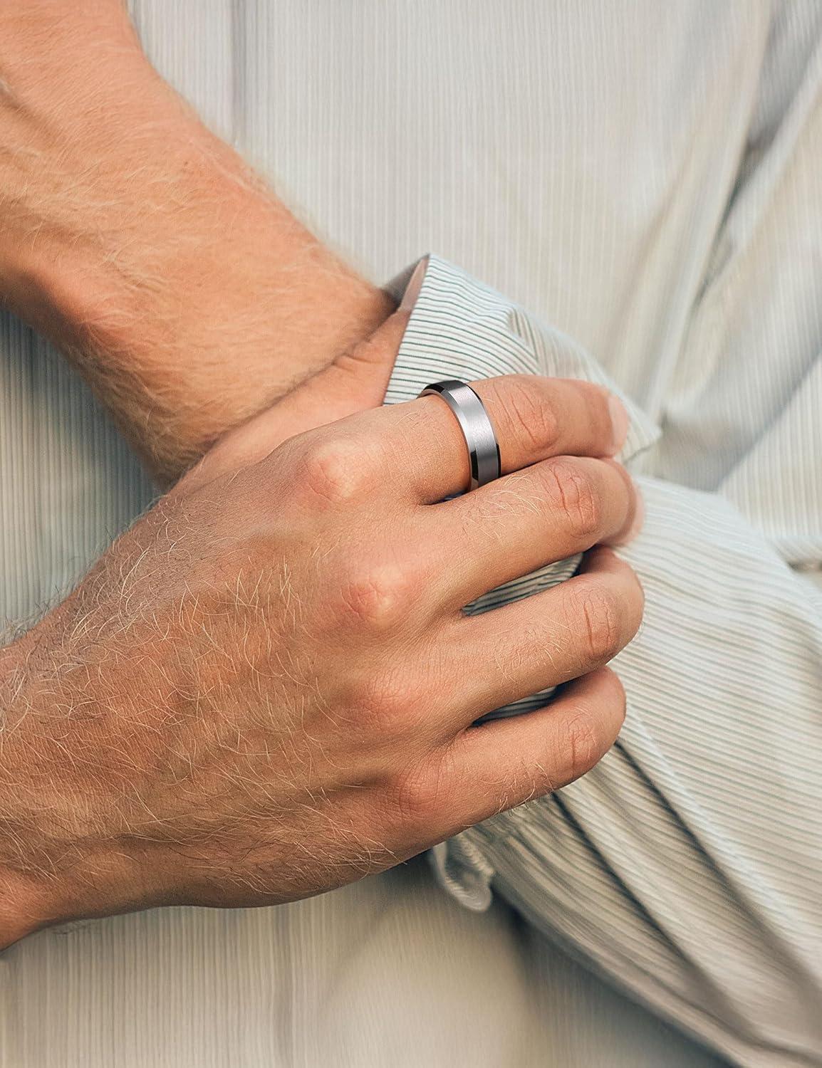 imageKing Will Basic Unisex SilverBlackBlueRose GoldGoldPurple Tungsten Carbide Matte Polished Finish Wedding Beveled Edge Engagement Band Ring for Men Women6mm Silver Rose Gold