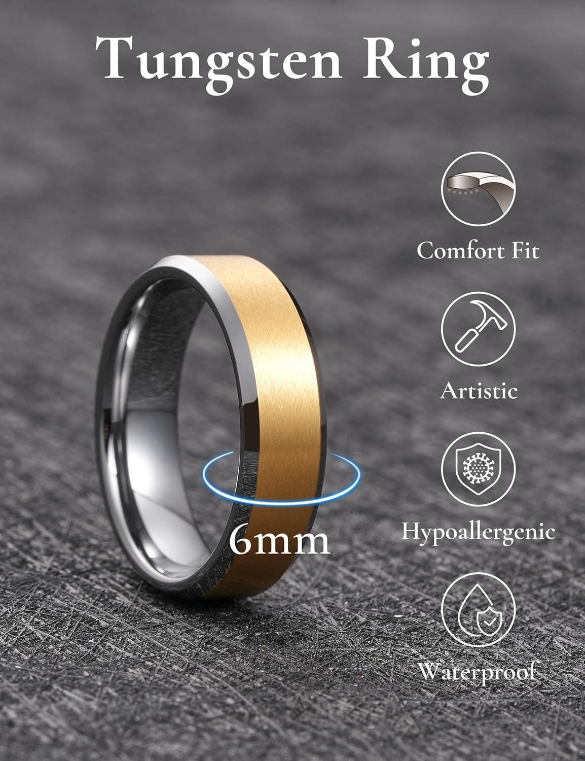 imageKing Will Basic Unisex SilverBlackBlueRose GoldGoldPurple Tungsten Carbide Matte Polished Finish Wedding Beveled Edge Engagement Band Ring for Men Women6mm Gold Silver