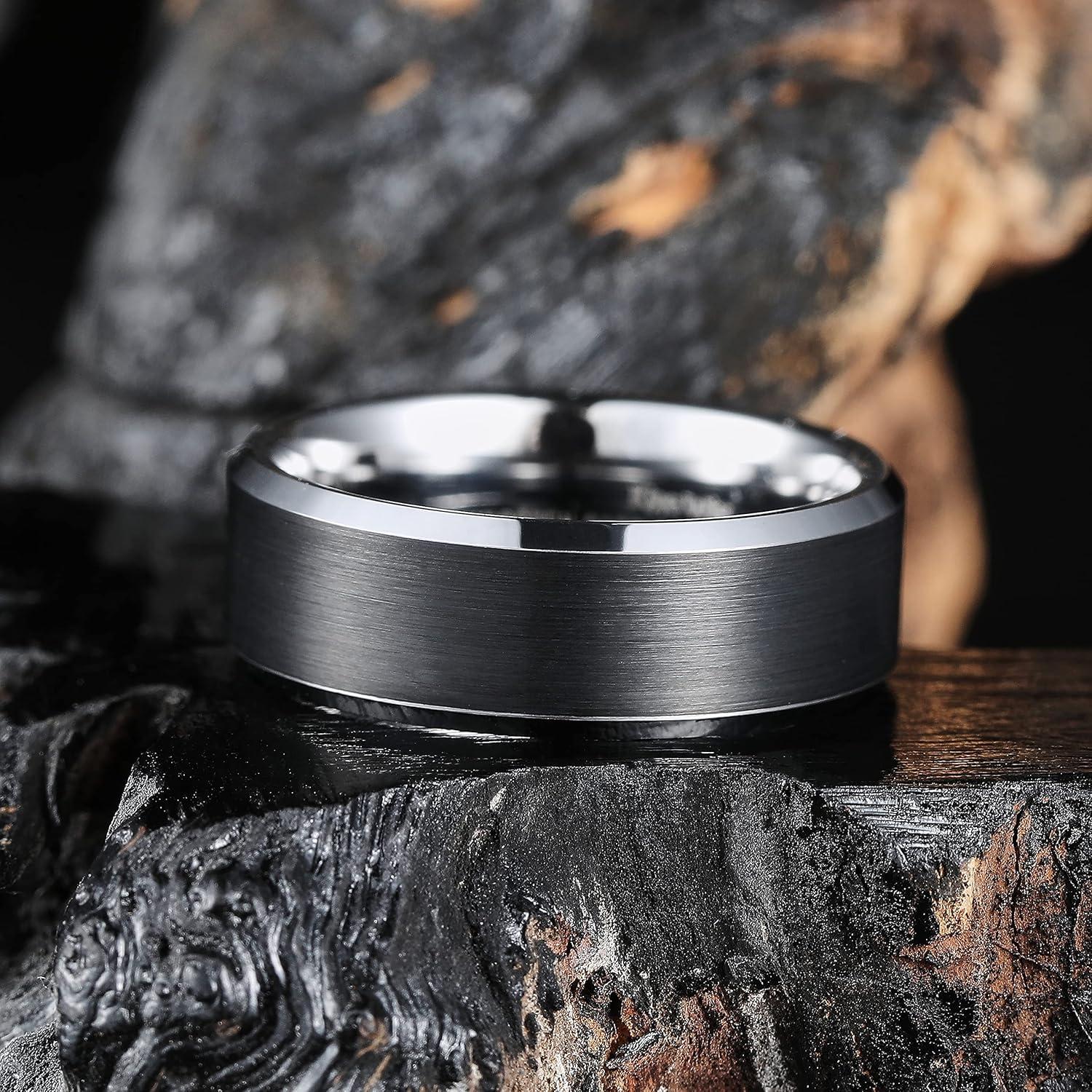 imageKing Will Basic Unisex SilverBlackBlueRose GoldGoldPurple Tungsten Carbide Matte Polished Finish Wedding Beveled Edge Engagement Band Ring for Men Womentwo tone