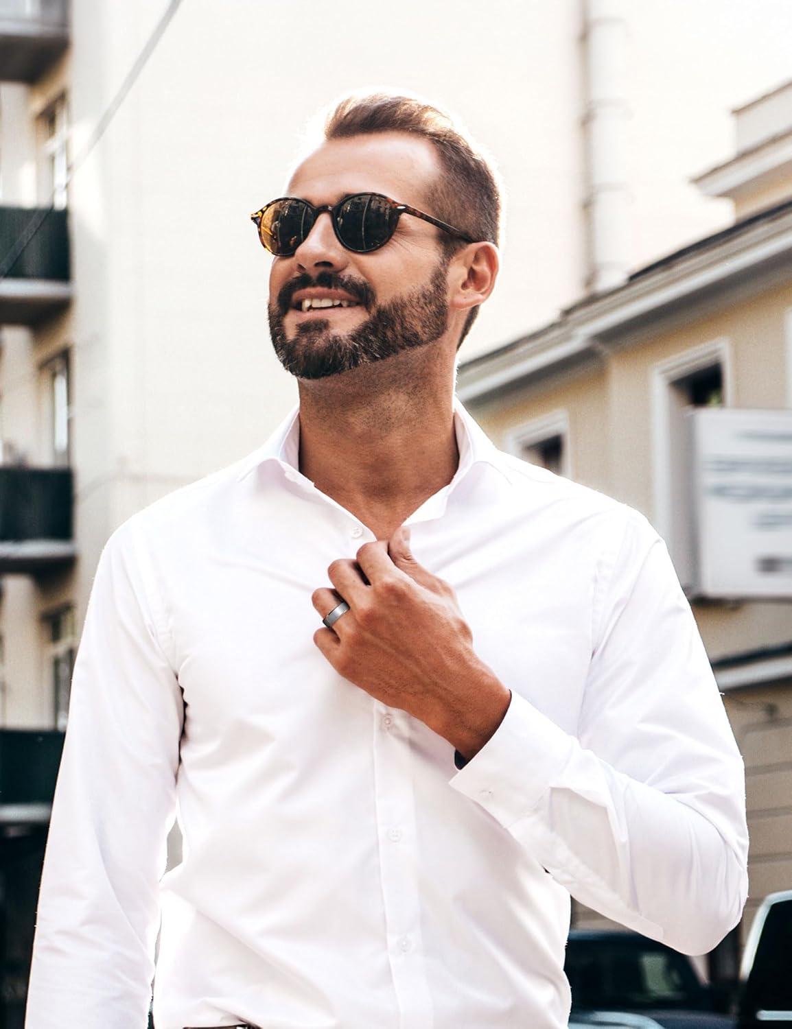 imageKing Will Basic Unisex SilverBlackBlueRose GoldGoldPurple Tungsten Carbide Matte Polished Finish Wedding Beveled Edge Engagement Band Ring for Men Women8mm Silver Rose Gold