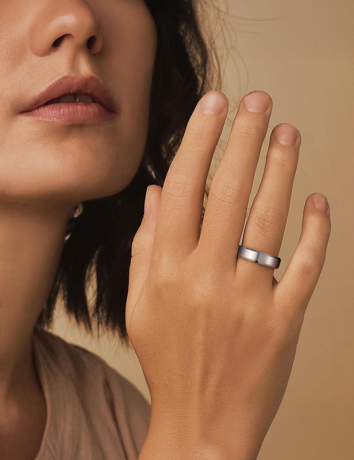 imageKing Will Basic Unisex SilverBlackBlueRose GoldGoldPurple Tungsten Carbide Matte Polished Finish Wedding Beveled Edge Engagement Band Ring for Men Women6mm Silver Rose Gold