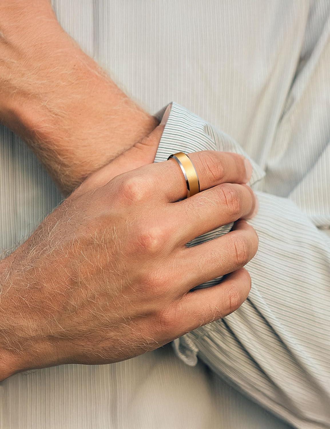 imageKing Will Basic Unisex SilverBlackBlueRose GoldGoldPurple Tungsten Carbide Matte Polished Finish Wedding Beveled Edge Engagement Band Ring for Men Women6mm Gold Silver