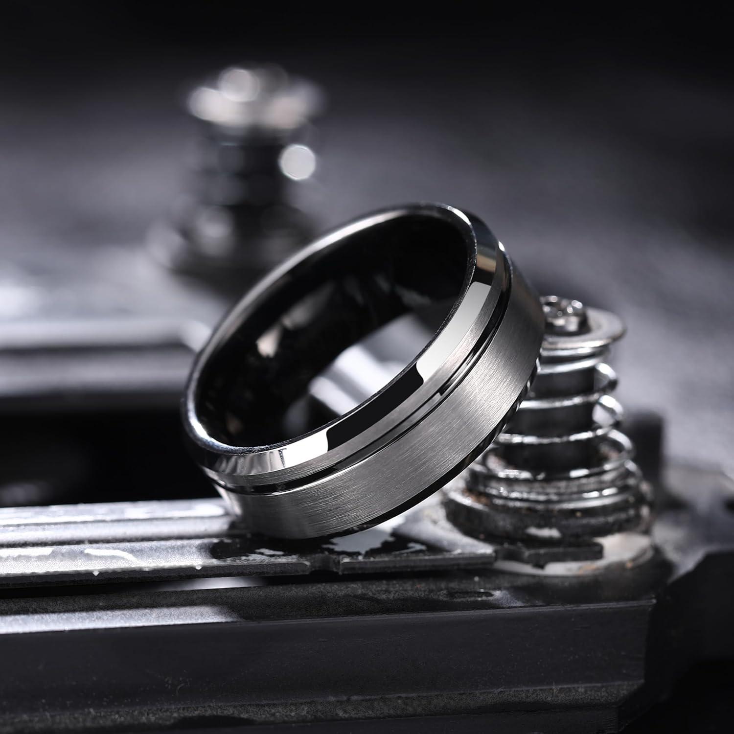 imageKing Will Basic Unisex SilverBlackBlueRose GoldGoldPurple Tungsten Carbide Matte Polished Finish Wedding Beveled Edge Engagement Band Ring for Men WomenGunmetal Gray 8mm