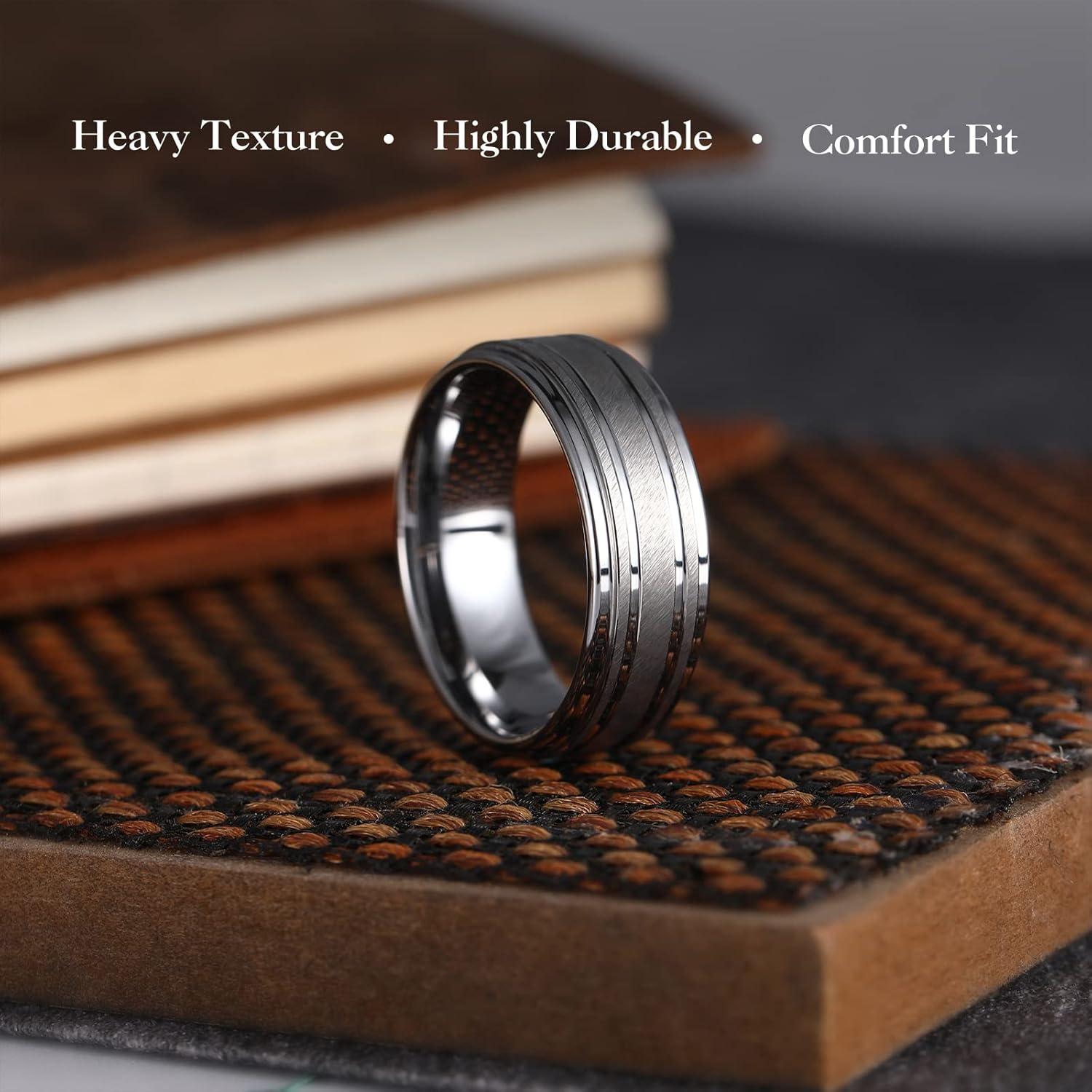 imageKing Will Basic Unisex SilverBlackBlueRose GoldGoldPurple Tungsten Carbide Matte Polished Finish Wedding Beveled Edge Engagement Band Ring for Men WomenSilver2 Grooved Lines