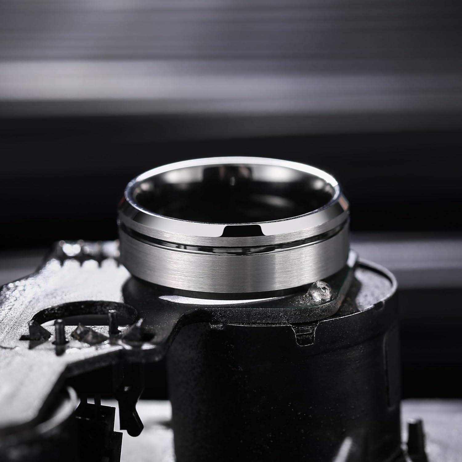 imageKing Will Basic Unisex SilverBlackBlueRose GoldGoldPurple Tungsten Carbide Matte Polished Finish Wedding Beveled Edge Engagement Band Ring for Men WomenGunmetal Gray 8mm