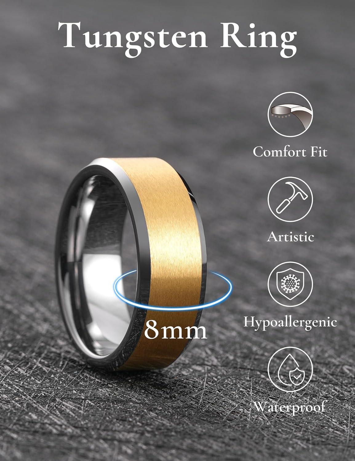 imageKing Will Basic Unisex SilverBlackBlueRose GoldGoldPurple Tungsten Carbide Matte Polished Finish Wedding Beveled Edge Engagement Band Ring for Men Women8mm Gold Silver