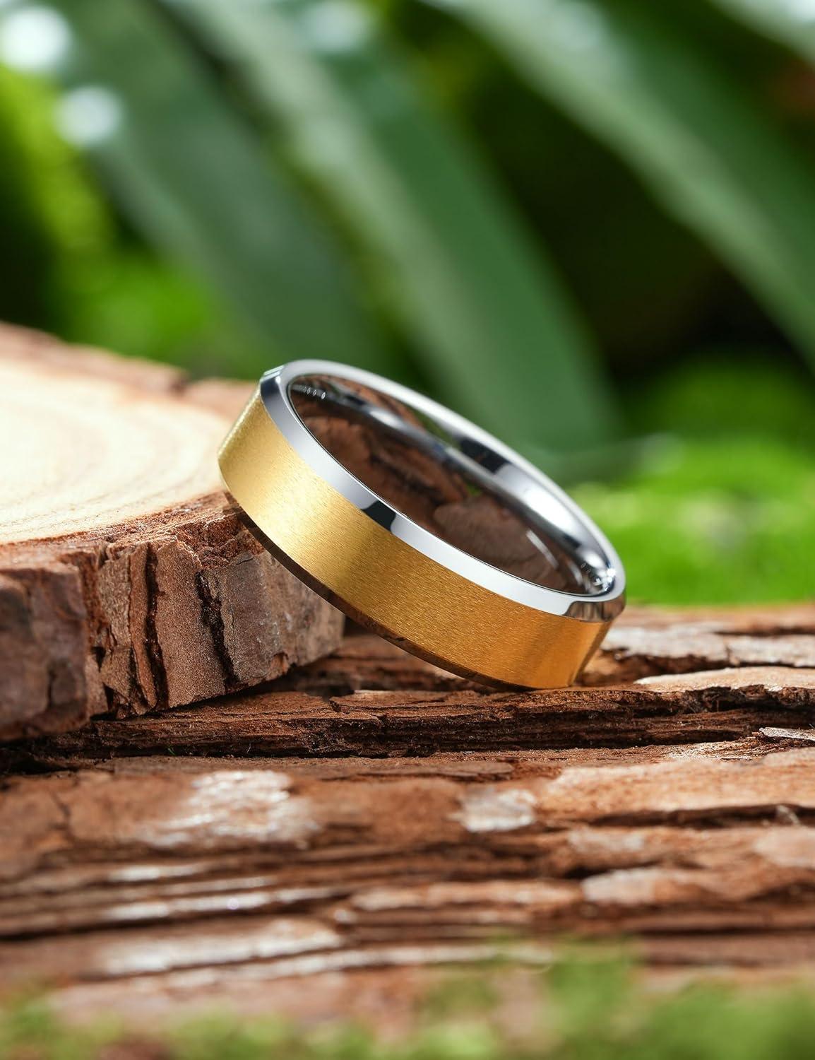 imageKing Will Basic Unisex SilverBlackBlueRose GoldGoldPurple Tungsten Carbide Matte Polished Finish Wedding Beveled Edge Engagement Band Ring for Men Women6mm Gold Silver