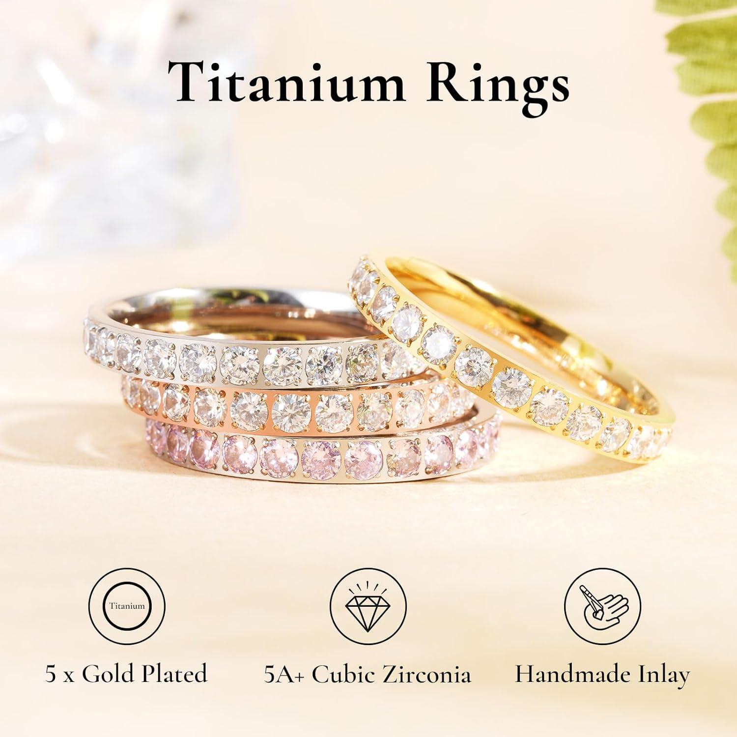 imageKing Will CZ Simulate Diamond Stackable Rings for Women Full Eternity Wedding Band 3mm Titanium SilverGoldRose Gold Plated Pink Cubic Zirconia Anniversary ring Hypoallergenic ampamp Comfort FitGold with 3mm Clear CZ