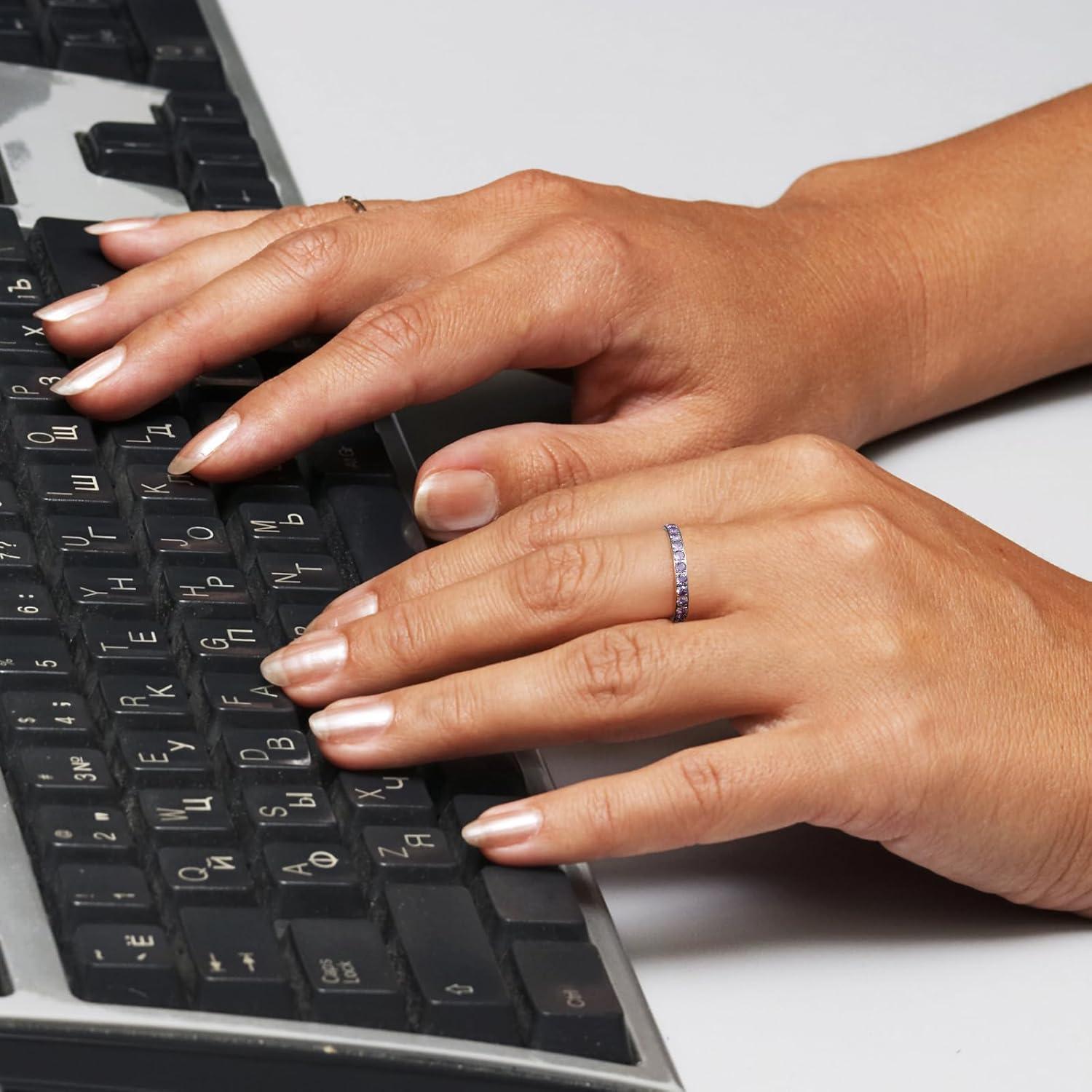 imageKing Will CZ Simulate Diamond Stackable Rings for Women Full Eternity Wedding Band 3mm Titanium SilverGoldRose Gold Plated Pink Cubic Zirconia Anniversary ring Hypoallergenic ampamp Comfort FitSilver with 3mm Violet CZ