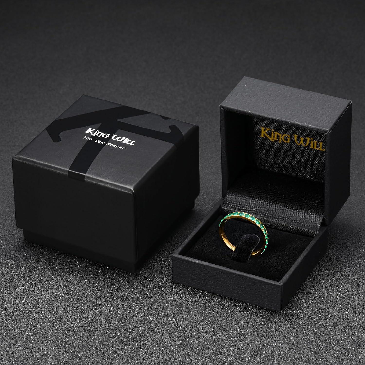 imageKing Will CZ Simulate Diamond Stackable Rings for Women Full Eternity Wedding Band 3mm Titanium SilverGoldRose Gold Plated Pink Cubic Zirconia Anniversary ring Hypoallergenic ampamp Comfort FitGold with 3mm Green CZ