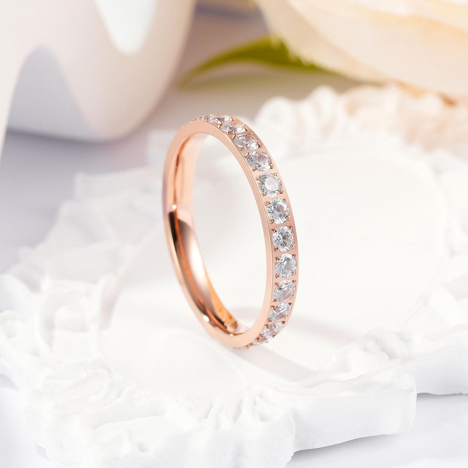 imageKing Will CZ Simulate Diamond Stackable Rings for Women Full Eternity Wedding Band 3mm Titanium SilverGoldRose Gold Plated Pink Cubic Zirconia Anniversary ring Hypoallergenic ampamp Comfort FitRose Gold with 3mm Clear CZ