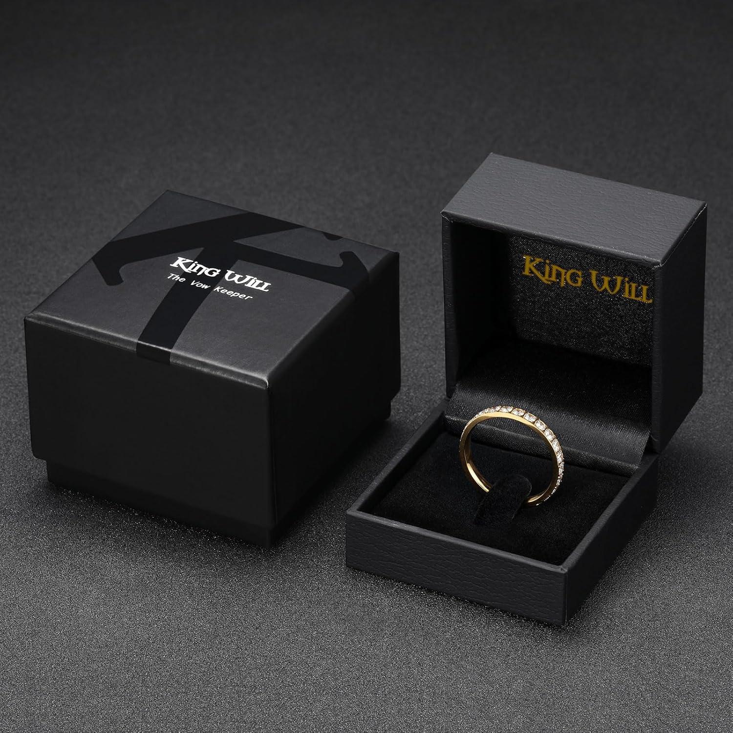 imageKing Will CZ Simulate Diamond Stackable Rings for Women Full Eternity Wedding Band 3mm Titanium SilverGoldRose Gold Plated Pink Cubic Zirconia Anniversary ring Hypoallergenic ampamp Comfort FitGold with 3mm Clear CZ