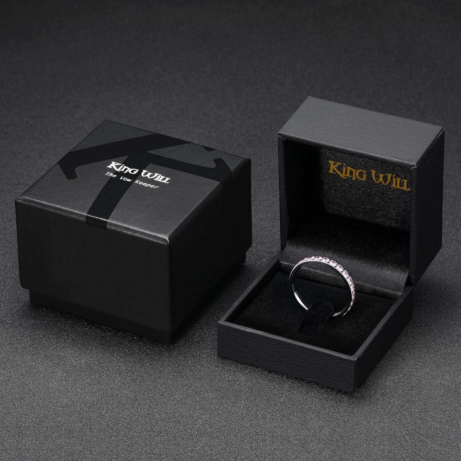 imageKing Will CZ Simulate Diamond Stackable Rings for Women Full Eternity Wedding Band 3mm Titanium SilverGoldRose Gold Plated Pink Cubic Zirconia Anniversary ring Hypoallergenic ampamp Comfort FitSilver with 3mm Pink CZ