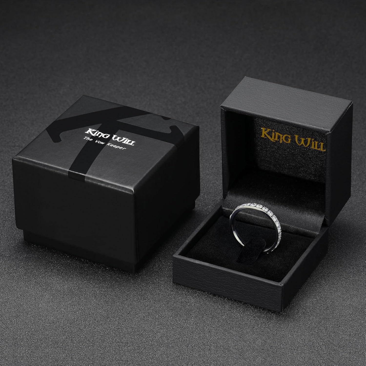 imageKing Will CZ Simulate Diamond Stackable Rings for Women Full Eternity Wedding Band 3mm Titanium SilverGoldRose Gold Plated Pink Cubic Zirconia Anniversary ring Hypoallergenic ampamp Comfort FitSilver with 3mm Clear CZ