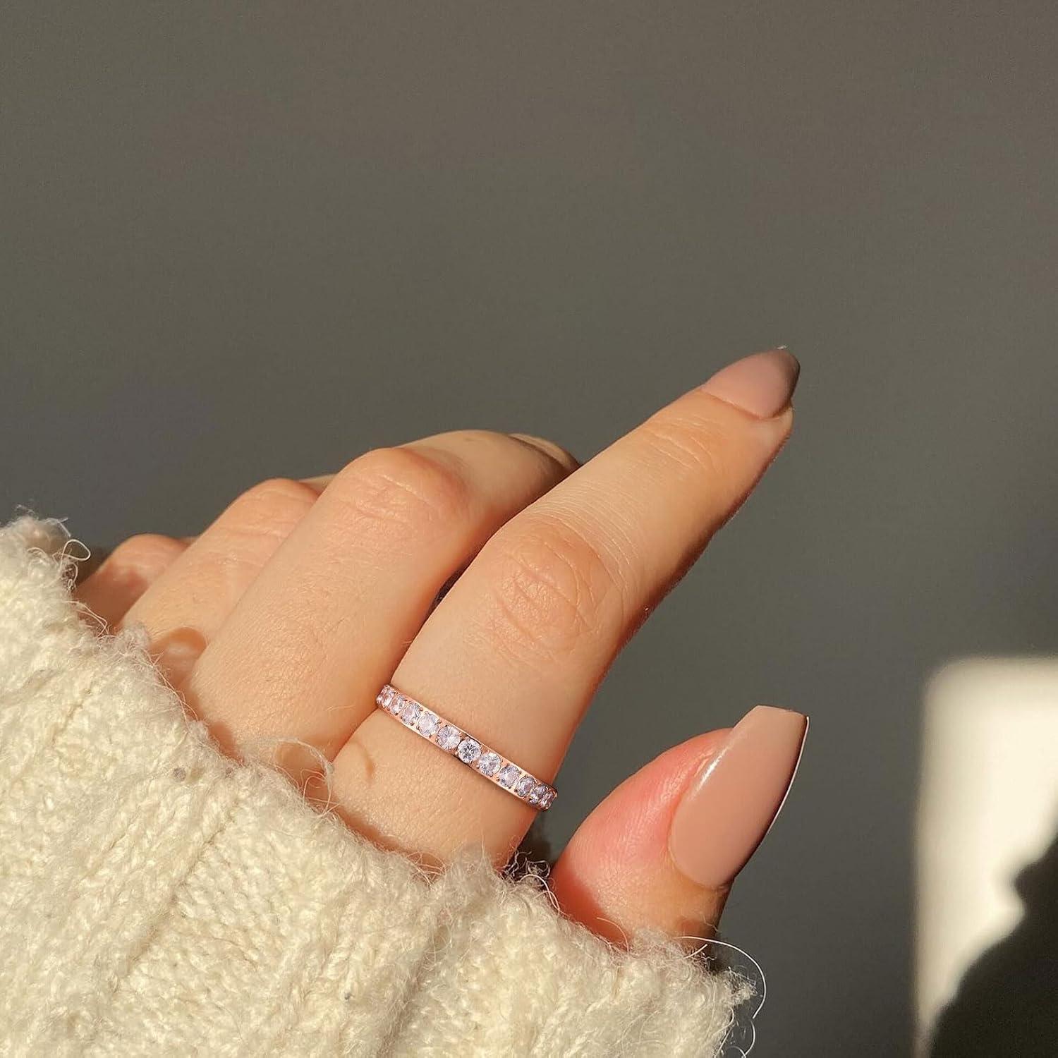 imageKing Will CZ Simulate Diamond Stackable Rings for Women Full Eternity Wedding Band 3mm Titanium SilverGoldRose Gold Plated Pink Cubic Zirconia Anniversary ring Hypoallergenic ampamp Comfort FitRose Gold with 3mm Clear CZ