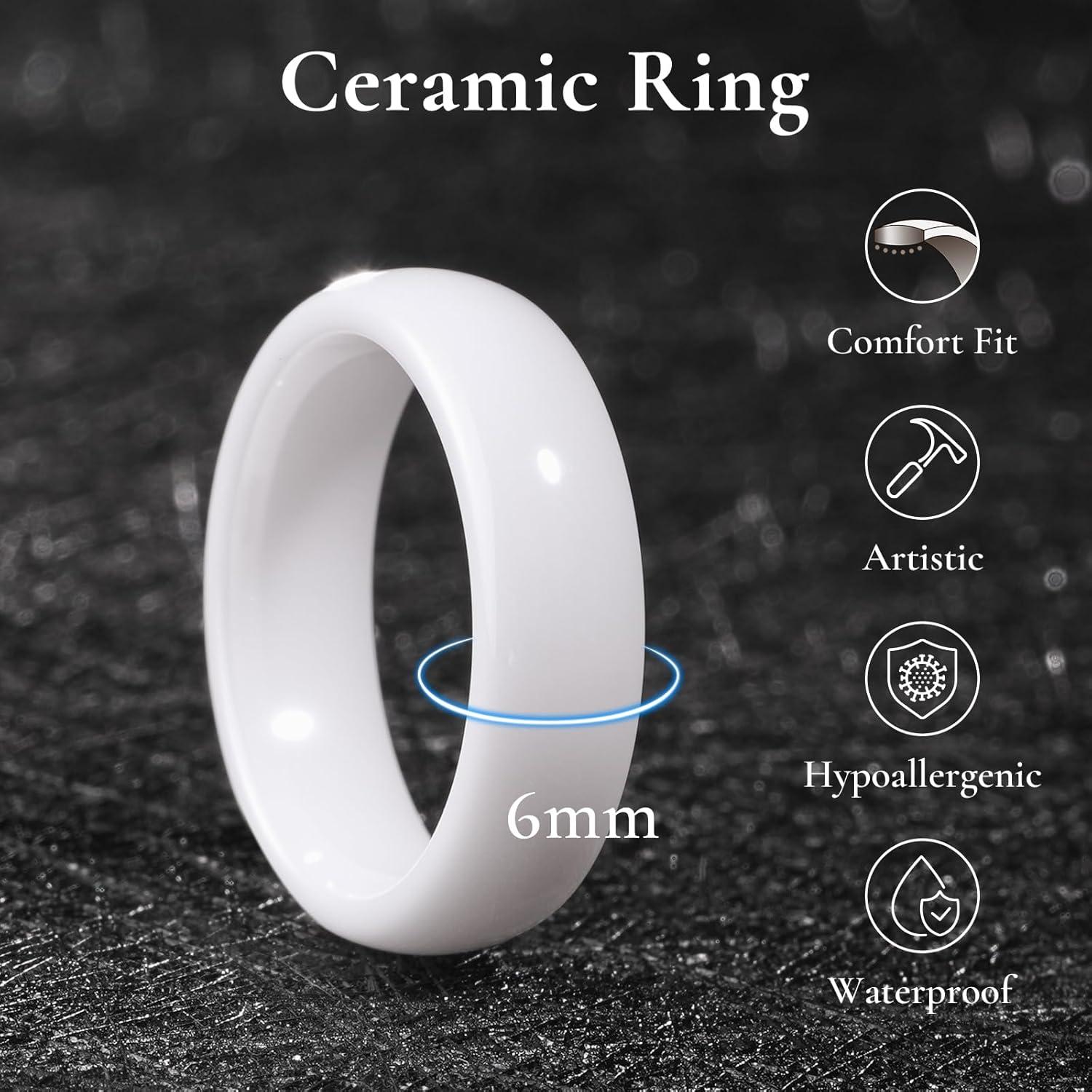 imageKing Will Ceramic Wedding Band for Men Women68mm Width Black ampamp White with Multi Style Design Promise Rings Comfort Fit Size 714WitheDome6mm