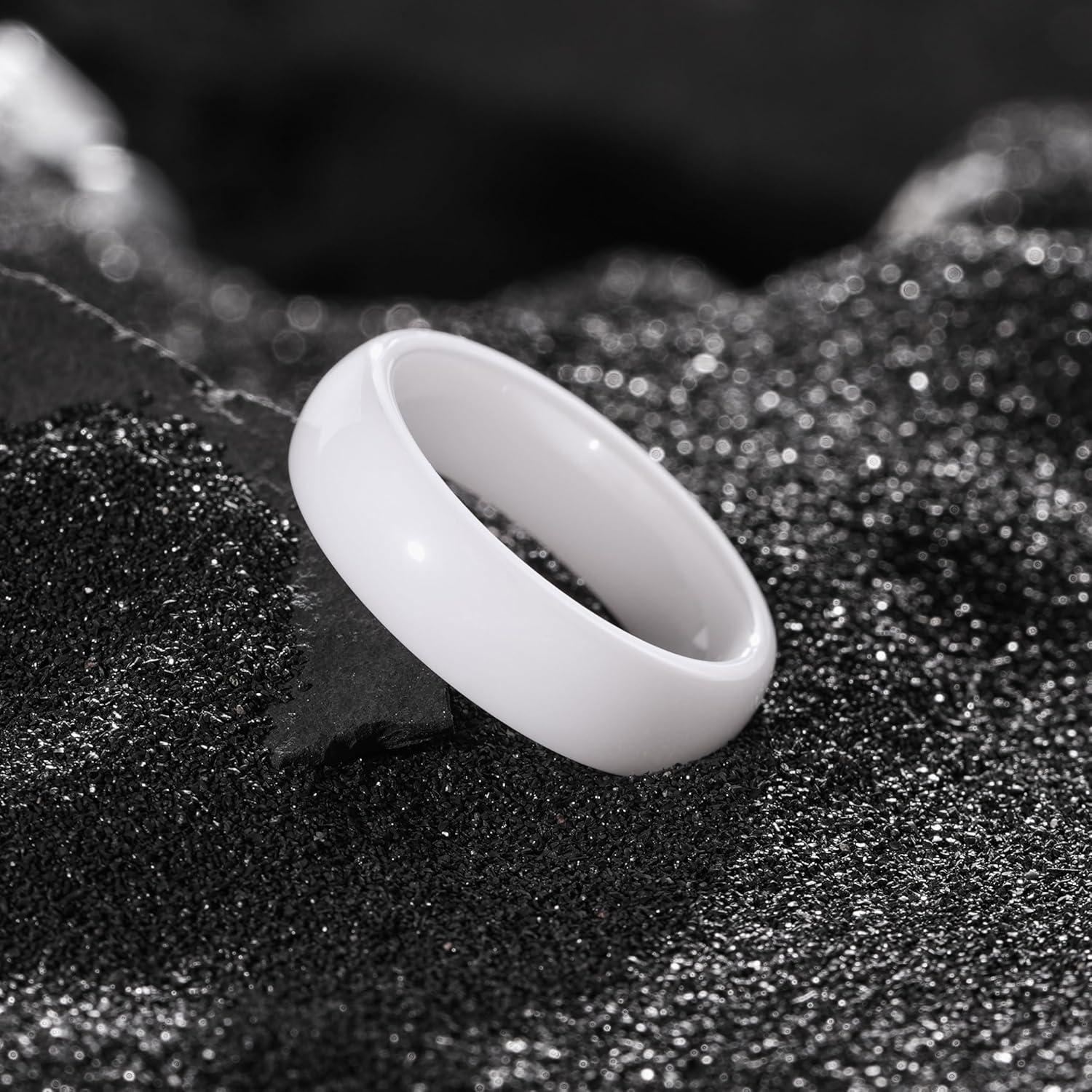 imageKing Will Ceramic Wedding Band for Men Women68mm Width Black ampamp White with Multi Style Design Promise Rings Comfort Fit Size 714WitheDome6mm