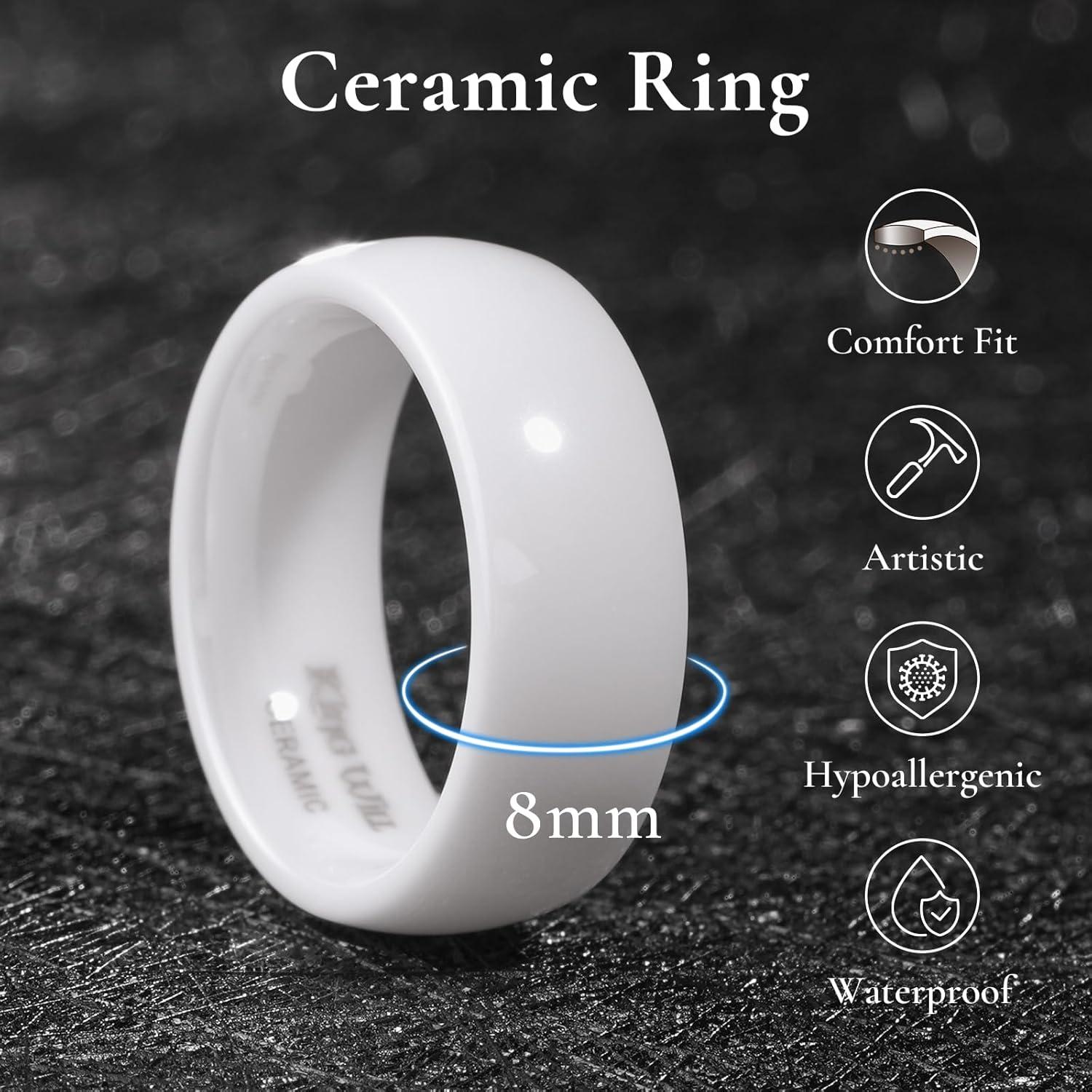 imageKing Will Ceramic Wedding Band for Men Women68mm Width Black ampamp White with Multi Style Design Promise Rings Comfort Fit Size 714WitheDome8mm