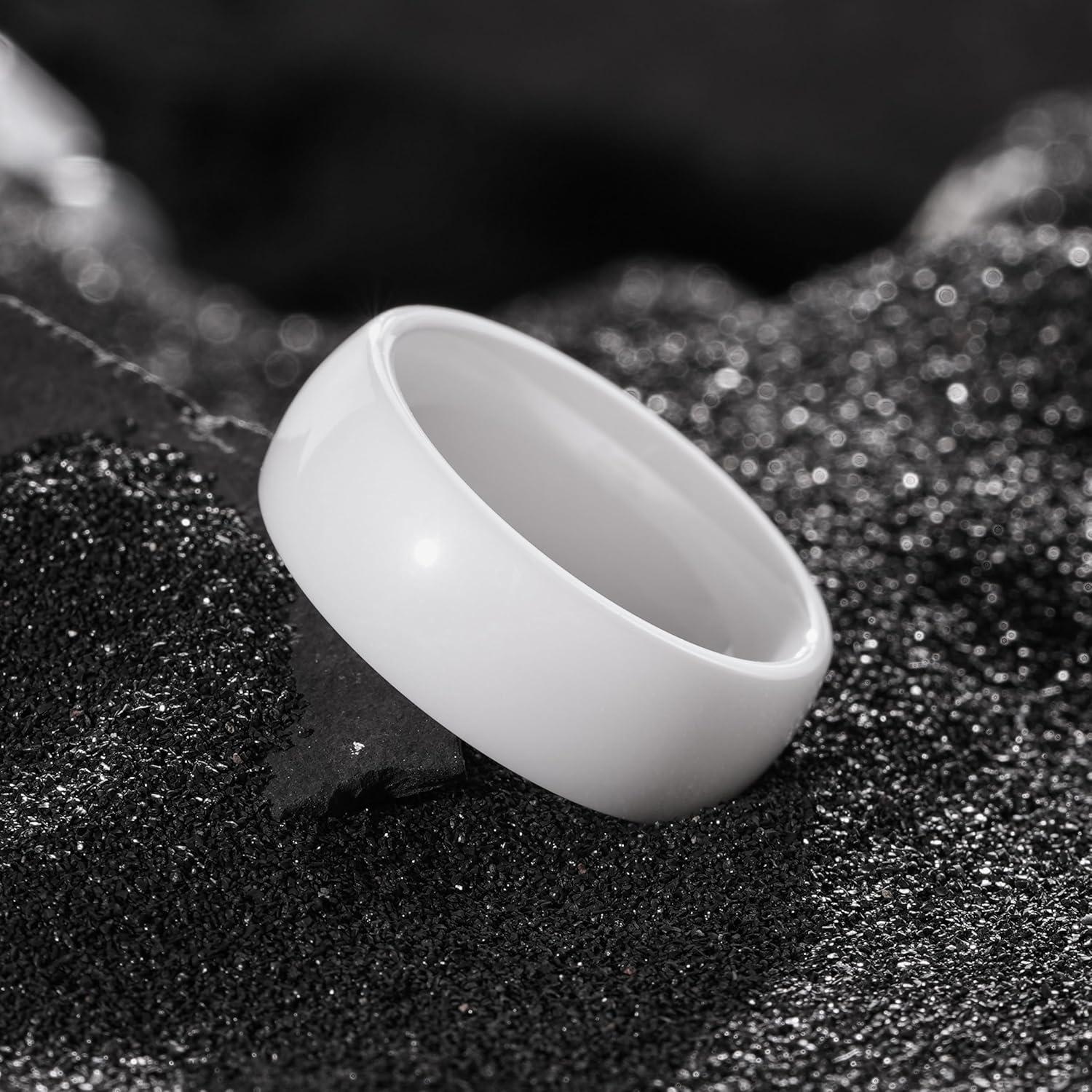 imageKing Will Ceramic Wedding Band for Men Women68mm Width Black ampamp White with Multi Style Design Promise Rings Comfort Fit Size 714WitheDome8mm