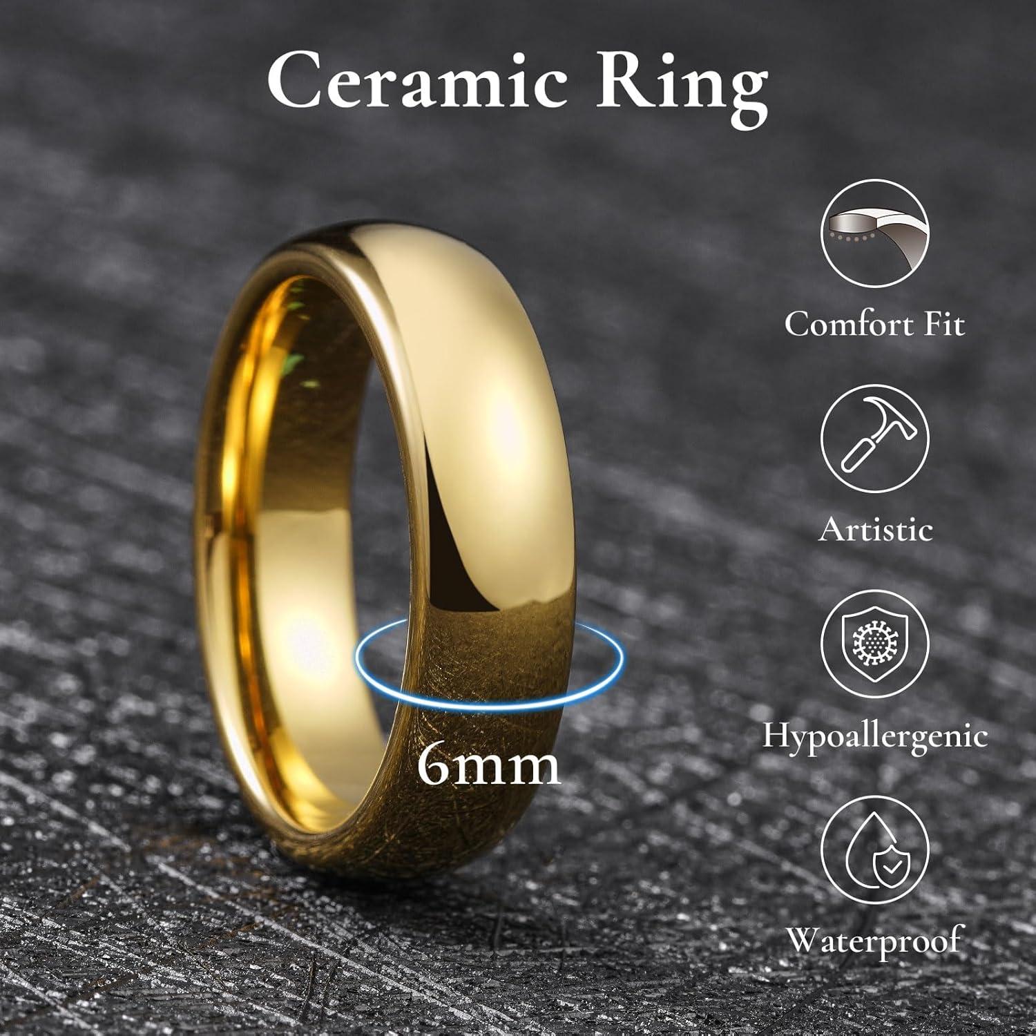 imageKing Will Ceramic Wedding Band for Men Women68mm Width Black ampamp White with Multi Style Design Promise Rings Comfort Fit Size 714gold6mm