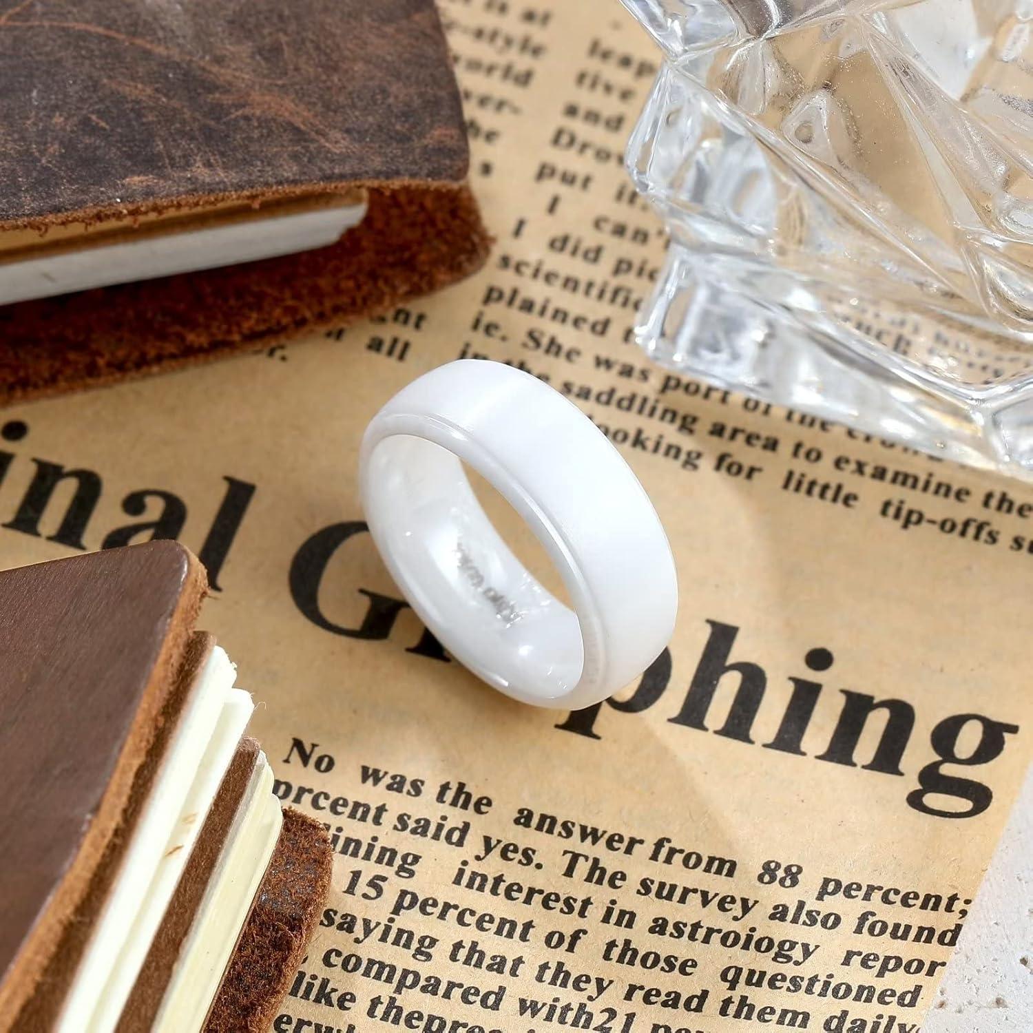 imageKing Will Ceramic Wedding Band for Men Women68mm Width Black ampamp White with Multi Style Design Promise Rings Comfort Fit Size 714white8mm