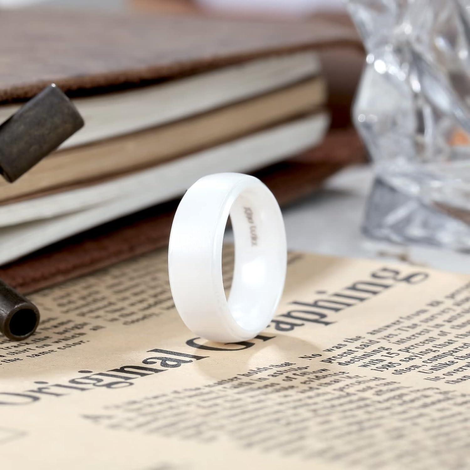 imageKing Will Ceramic Wedding Band for Men Women68mm Width Black ampamp White with Multi Style Design Promise Rings Comfort Fit Size 714white8mm