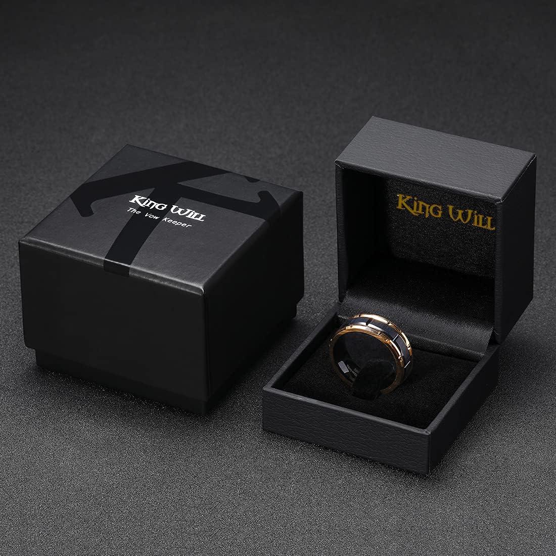 imageKing Will Classic Mens 8mm SilverBlackGoldRose Gold Tungsten Carbide Wedding Band Brick Pattern Groove Center Surface Brushed Finish Comfort FitABlack Rose Gold