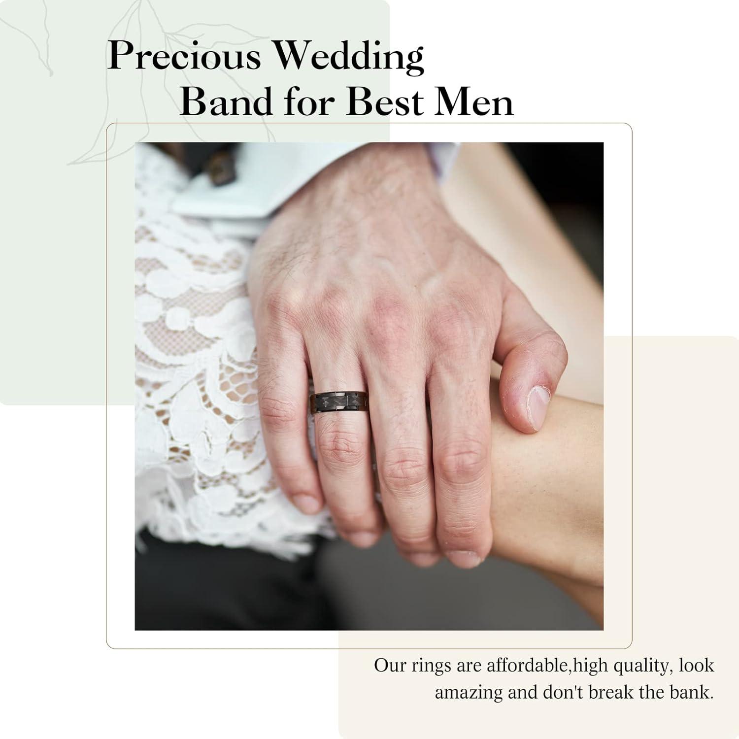 imageKing Will Classic Mens 8mm SilverBlackGoldRose Gold Tungsten Carbide Wedding Band Brick Pattern Groove Center Surface Brushed Finish Comfort FitBBlackHammer