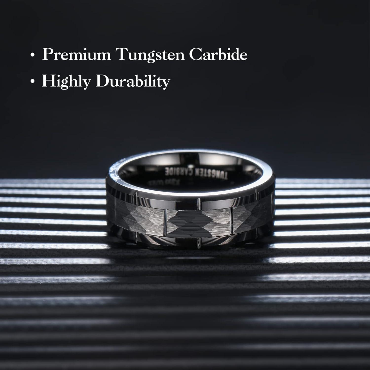 imageKing Will Classic Mens 8mm SilverBlackGoldRose Gold Tungsten Carbide Wedding Band Brick Pattern Groove Center Surface Brushed Finish Comfort FitBBlackHammer