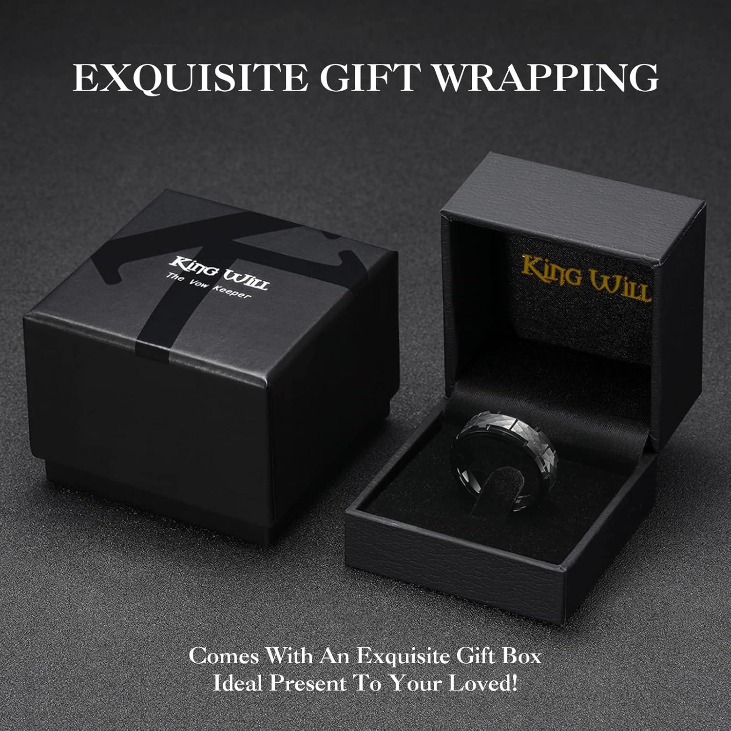 imageKing Will Classic Mens 8mm SilverBlackGoldRose Gold Tungsten Carbide Wedding Band Brick Pattern Groove Center Surface Brushed Finish Comfort FitBBlackHammer