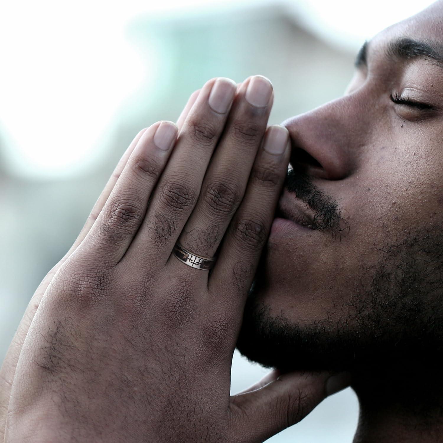 imageKing Will Cross Titanium Wedding Band for Men Women8mm Width Wedding Ring in BlackSliverGold Plated with Brown Camouflage Inlay Comfort Fit Size 714Sliver Cross