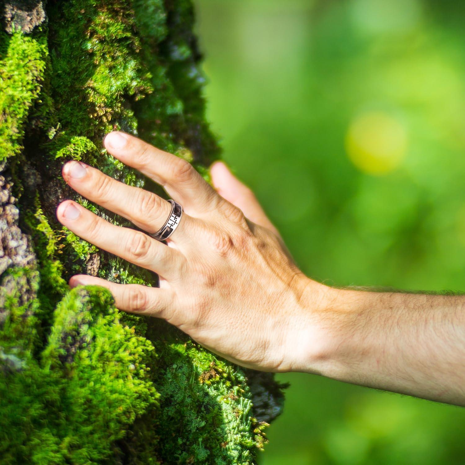 imageKing Will Cross Titanium Wedding Band for Men Women8mm Width Wedding Ring in BlackSliverGold Plated with Brown Camouflage Inlay Comfort Fit Size 714Sliver Cross