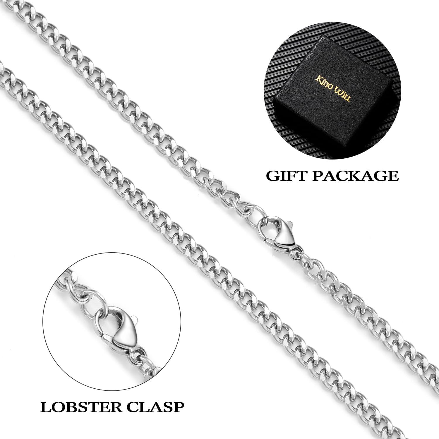 imageKing Will Cuban Chain for Men and Women 40mm Stainless Steel Mens Gold Chain Hip Hop Link NecklaceSilver35mm